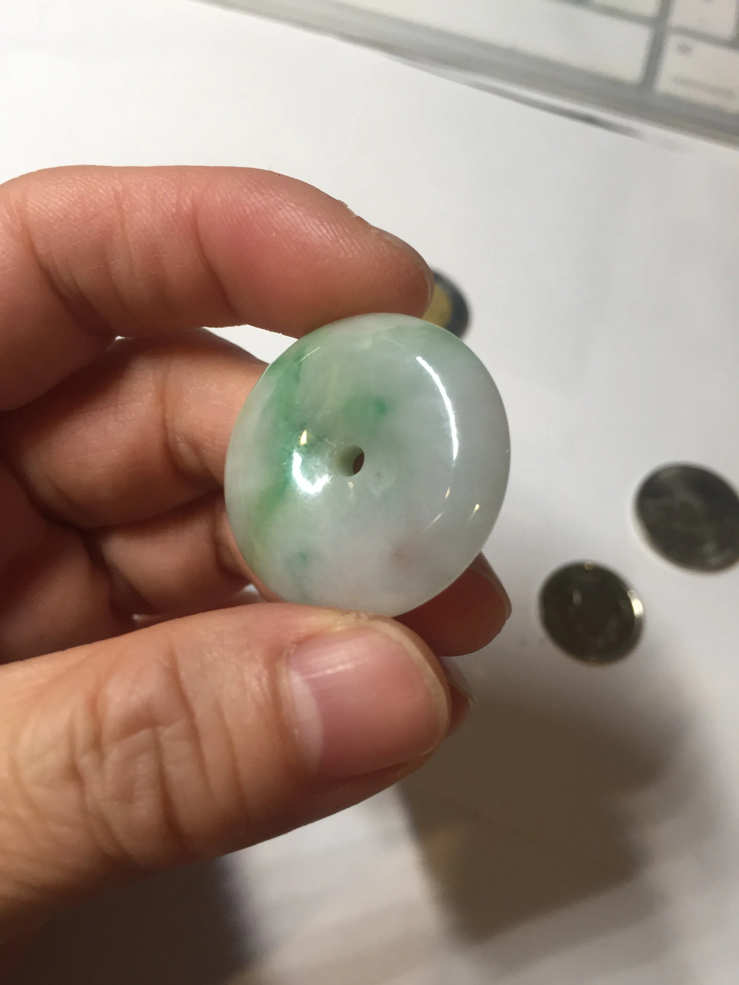 27.8/6.1mm Type A 100% Natural sunny green light purple red Jadeite Jade Safety Guardian Button donuts Pendant group BP108