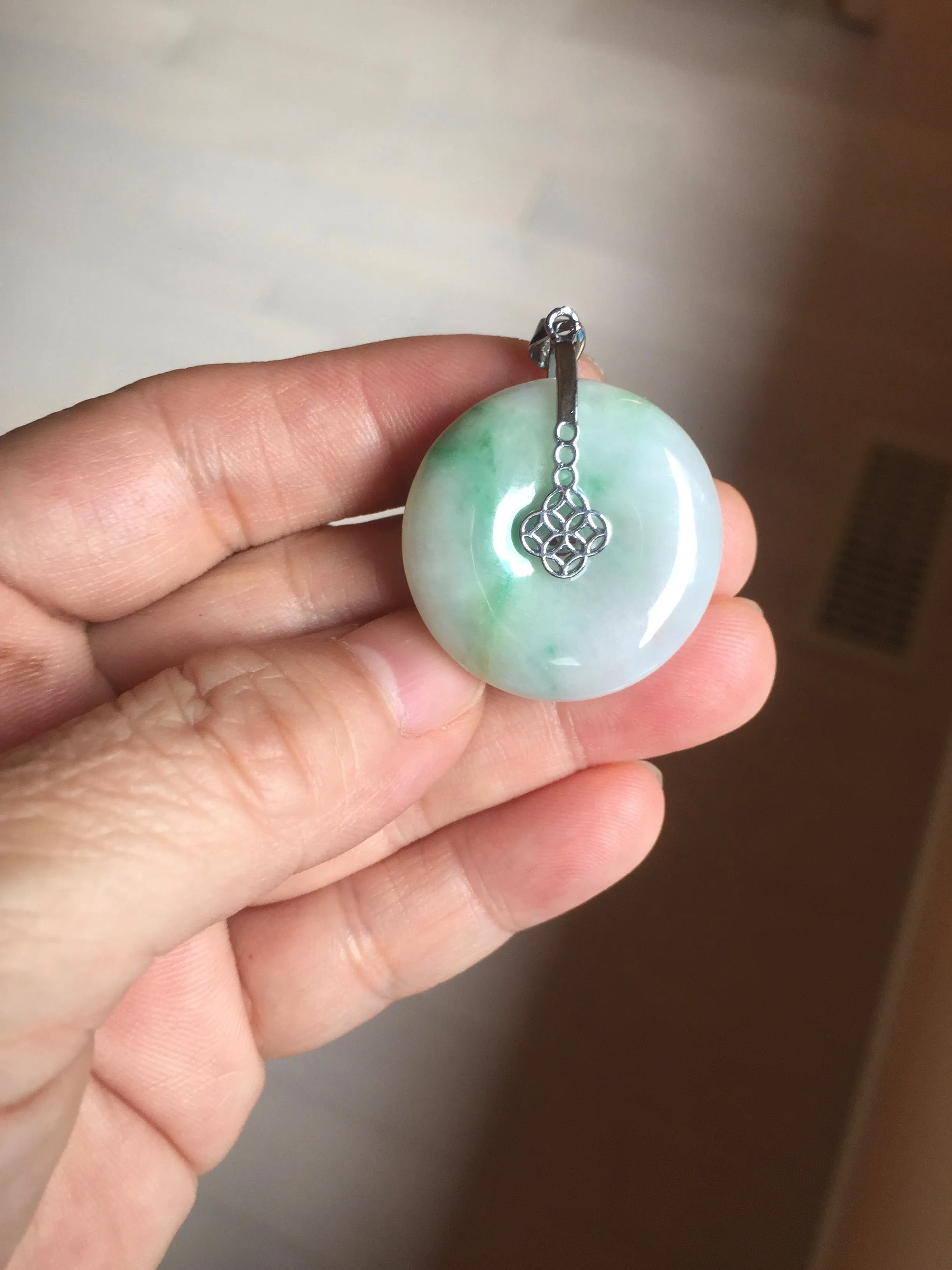 27.8/6.1mm Type A 100% Natural sunny green light purple red Jadeite Jade Safety Guardian Button donuts Pendant group BP108