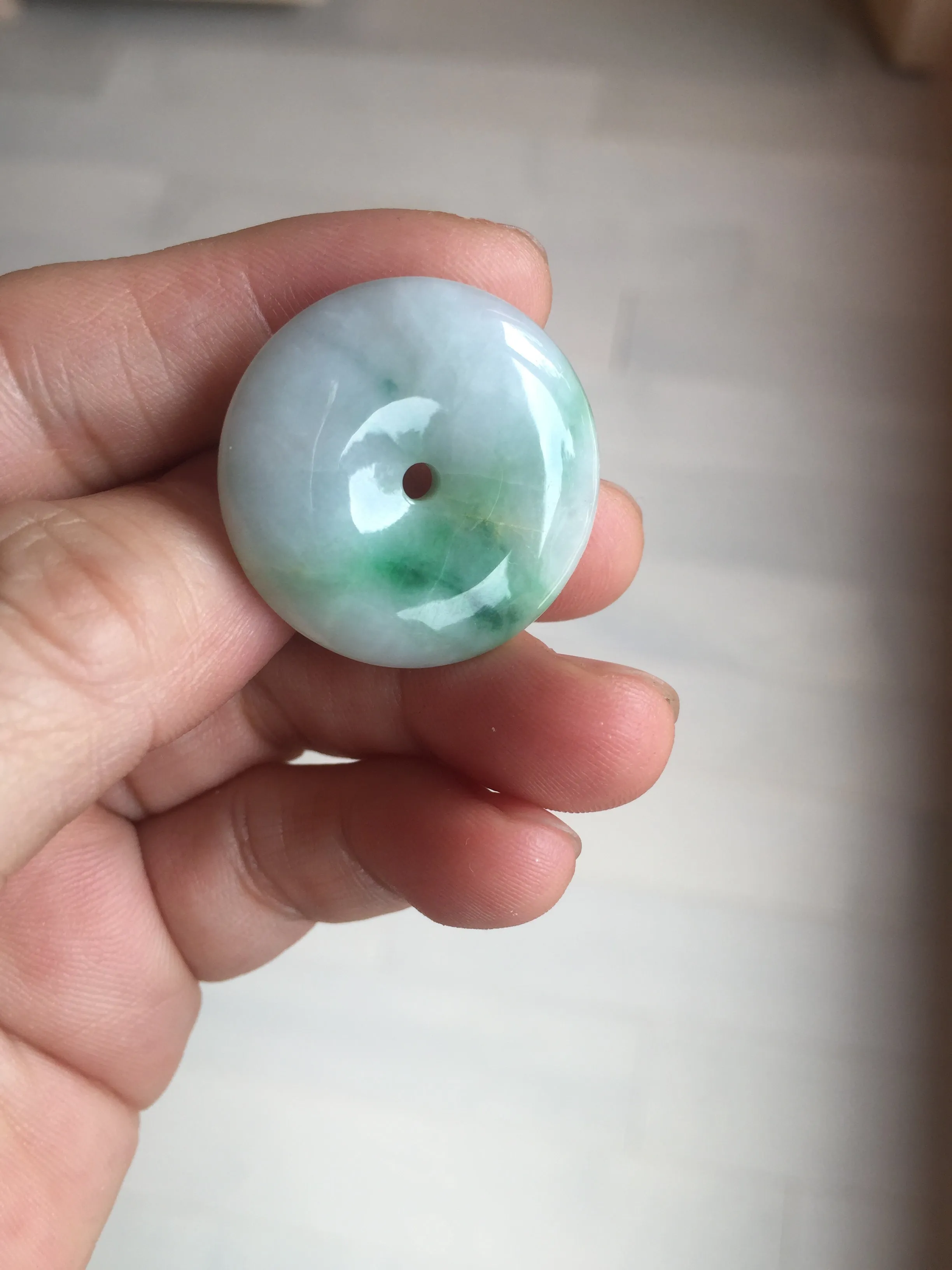 27.8/6.1mm Type A 100% Natural sunny green light purple red Jadeite Jade Safety Guardian Button donuts Pendant group BP108