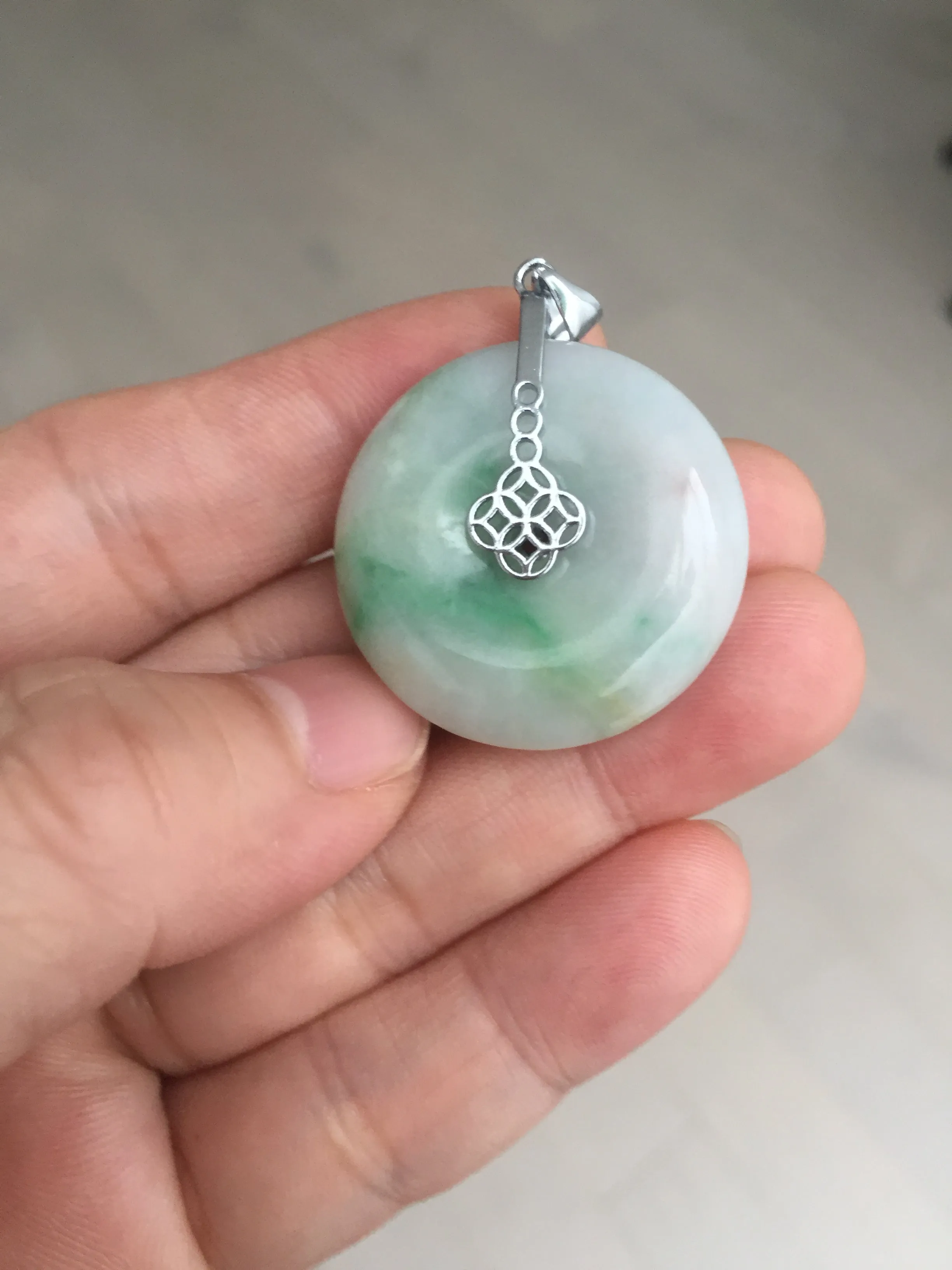 27.8/6.1mm Type A 100% Natural sunny green light purple red Jadeite Jade Safety Guardian Button donuts Pendant group BP108