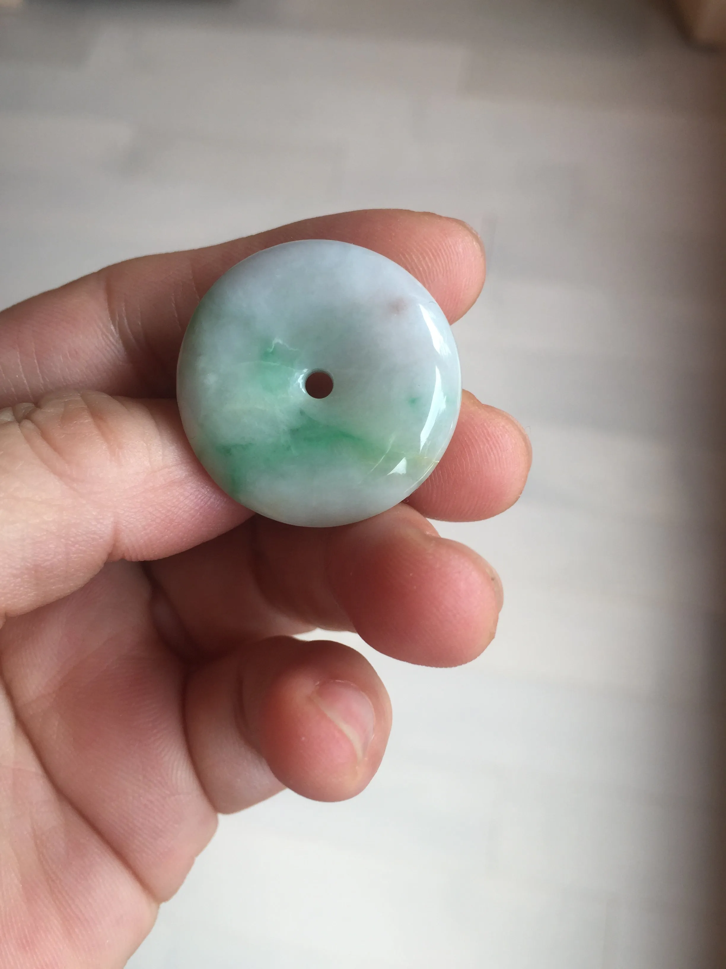 27.8/6.1mm Type A 100% Natural sunny green light purple red Jadeite Jade Safety Guardian Button donuts Pendant group BP108