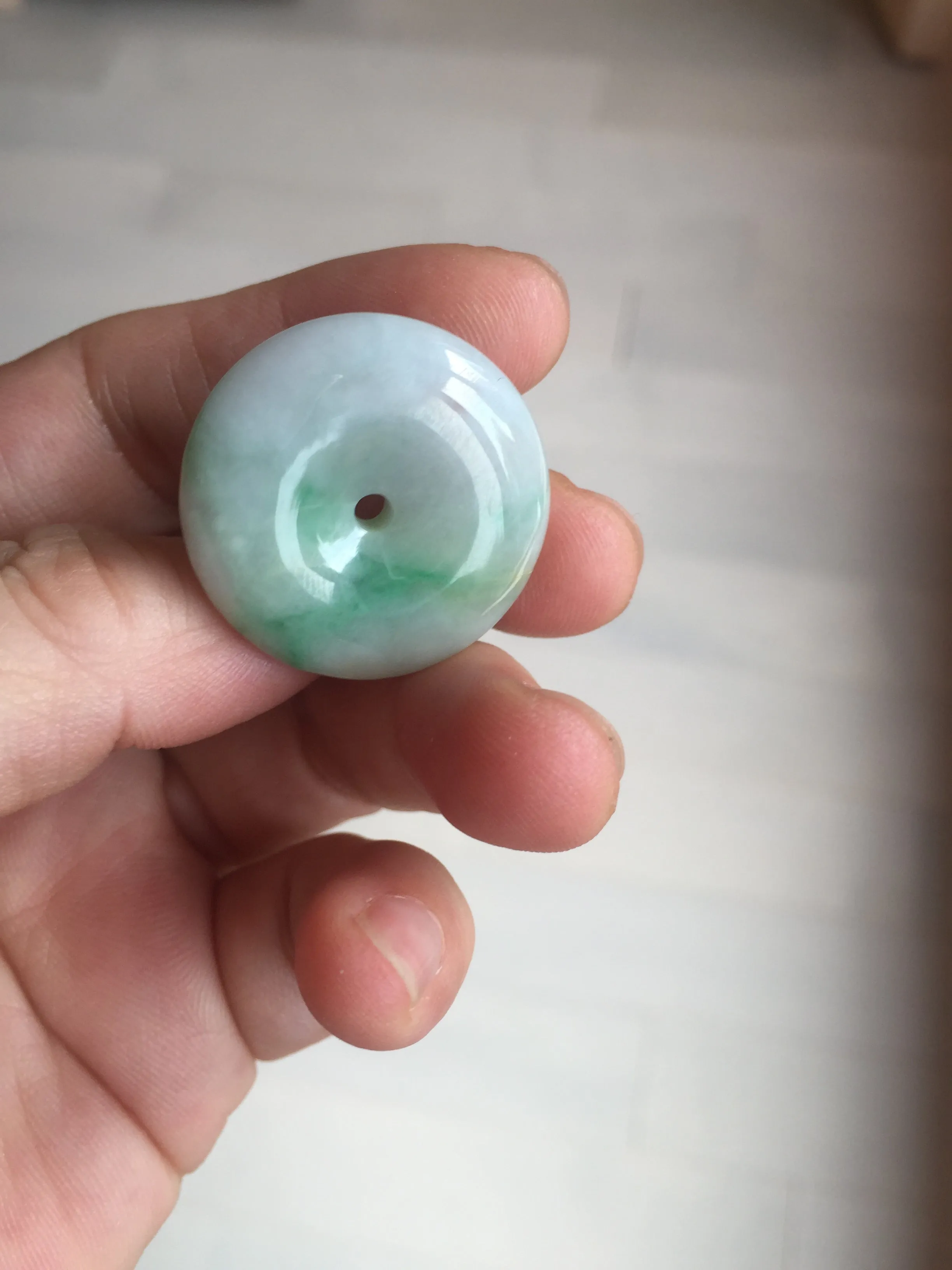 27.8/6.1mm Type A 100% Natural sunny green light purple red Jadeite Jade Safety Guardian Button donuts Pendant group BP108