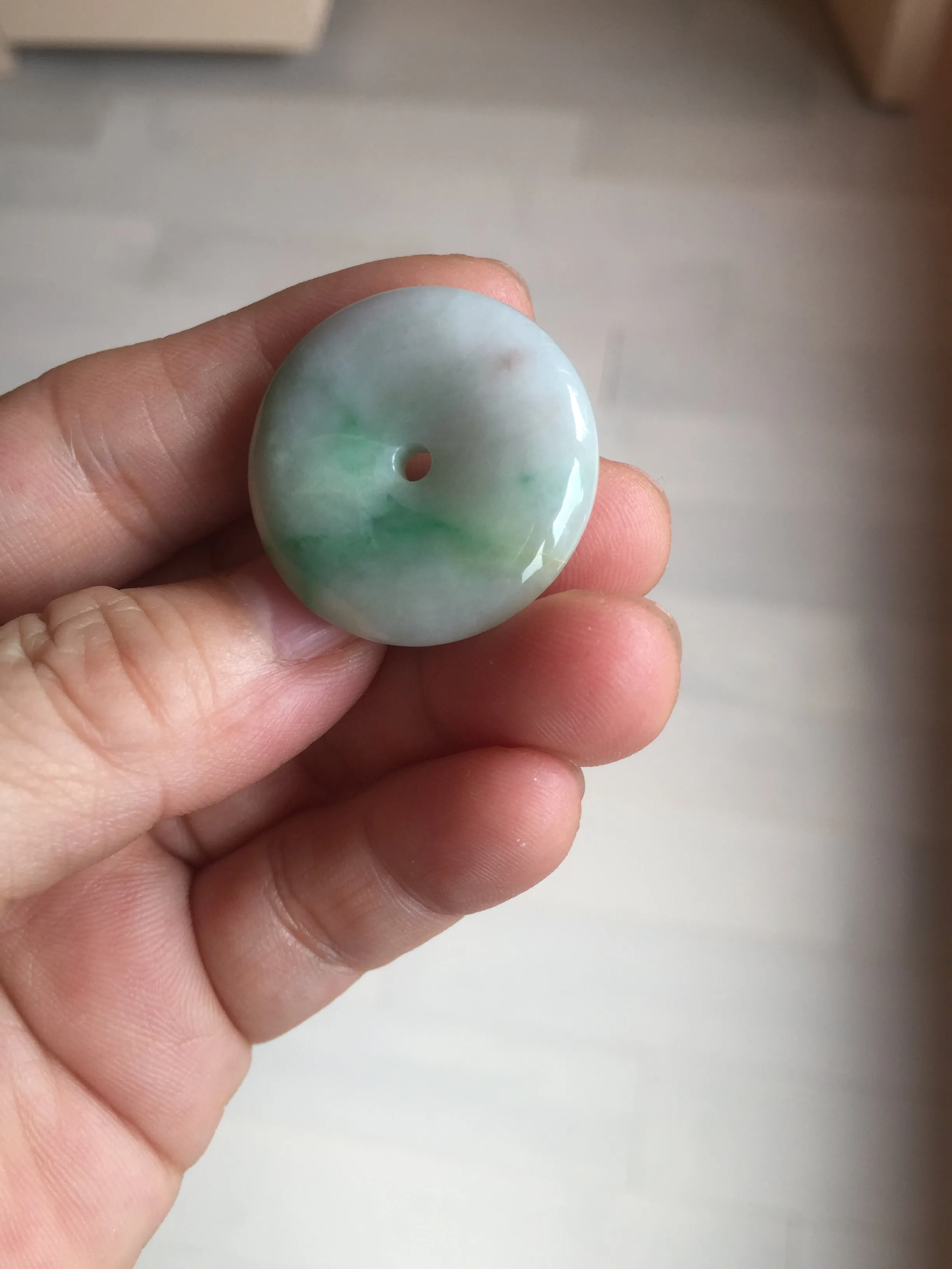 27.8/6.1mm Type A 100% Natural sunny green light purple red Jadeite Jade Safety Guardian Button donuts Pendant group BP108