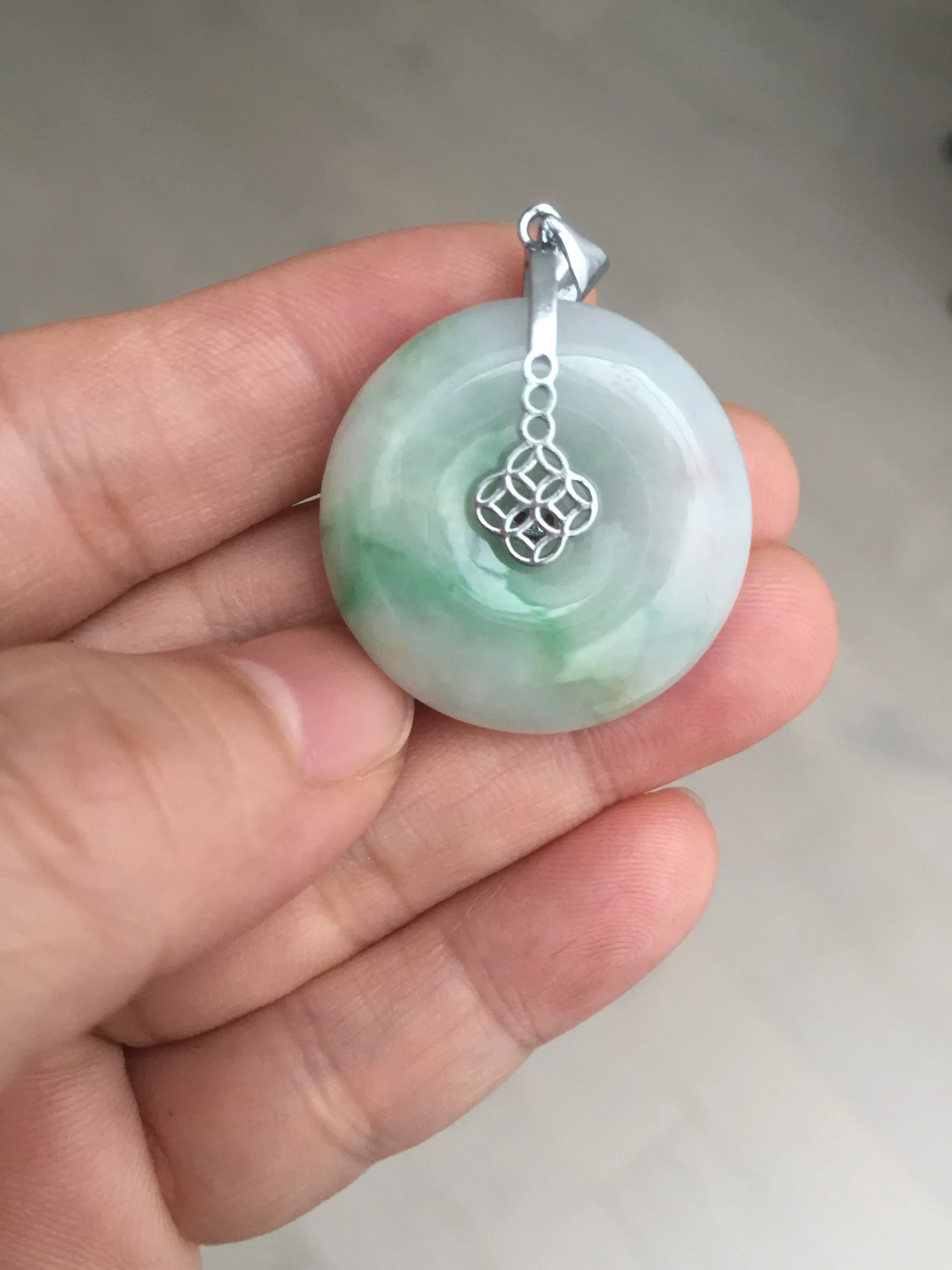 27.8/6.1mm Type A 100% Natural sunny green light purple red Jadeite Jade Safety Guardian Button donuts Pendant group BP108