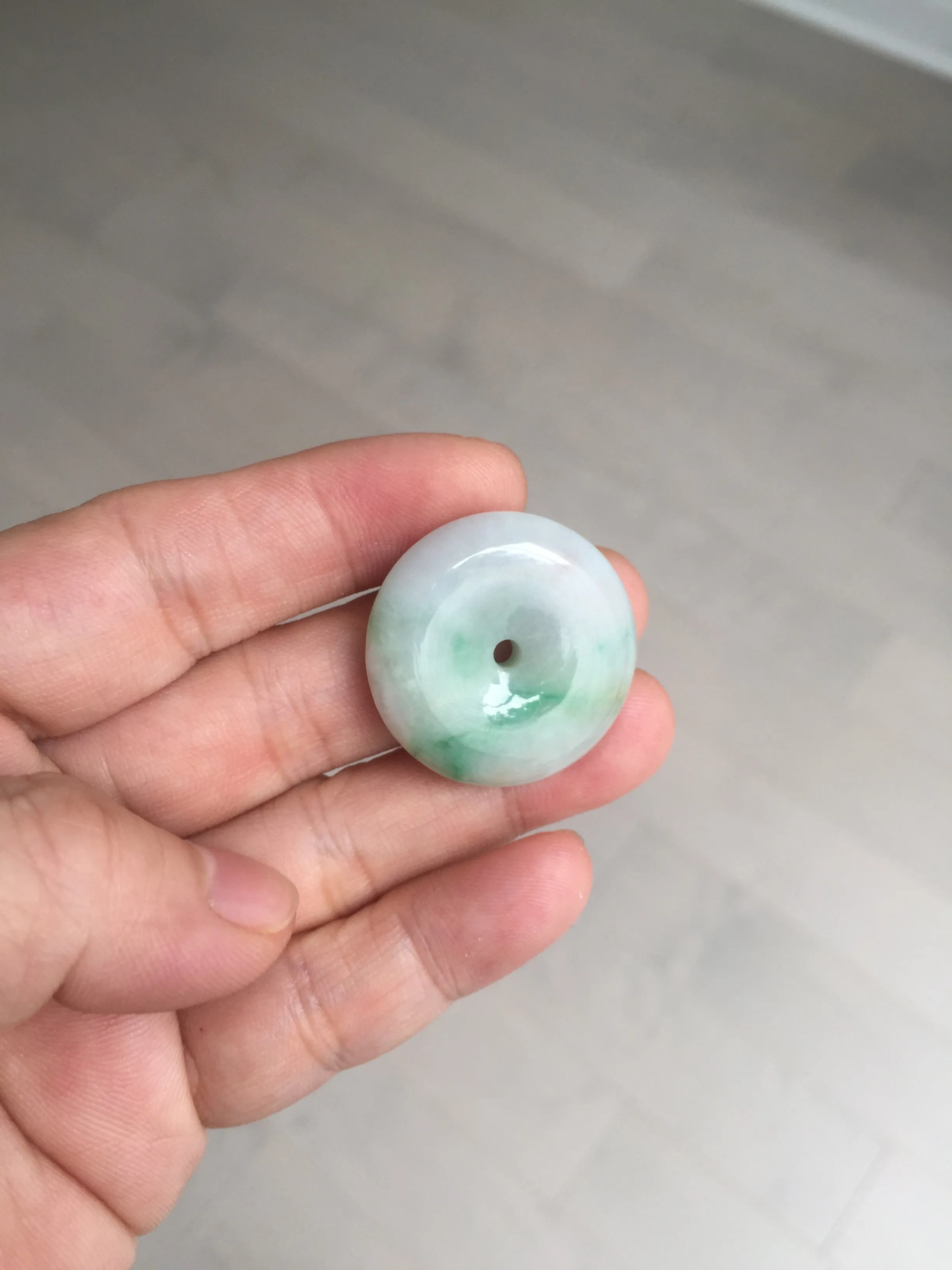 27.8/6.1mm Type A 100% Natural sunny green light purple red Jadeite Jade Safety Guardian Button donuts Pendant group BP108