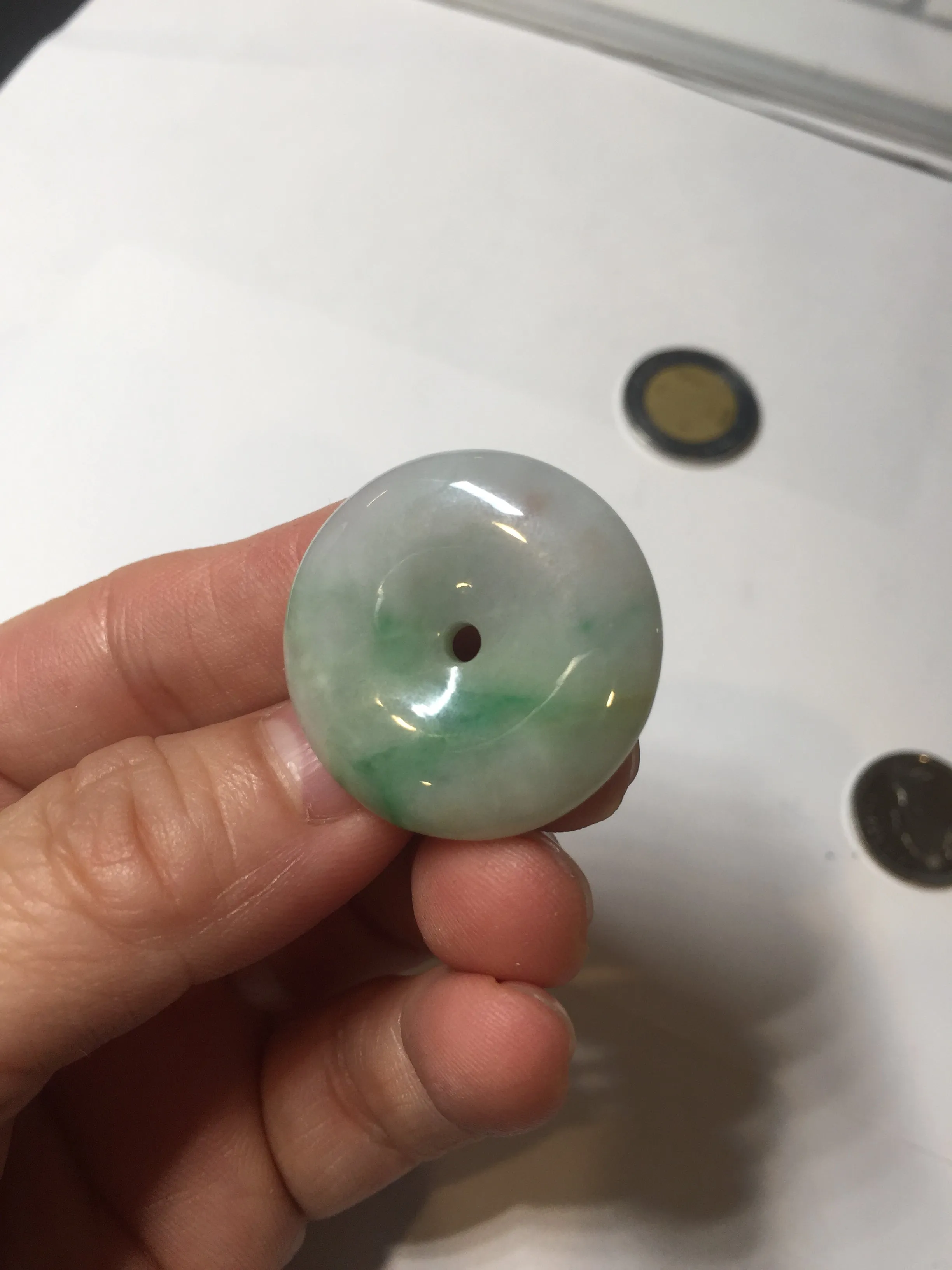 27.8/6.1mm Type A 100% Natural sunny green light purple red Jadeite Jade Safety Guardian Button donuts Pendant group BP108