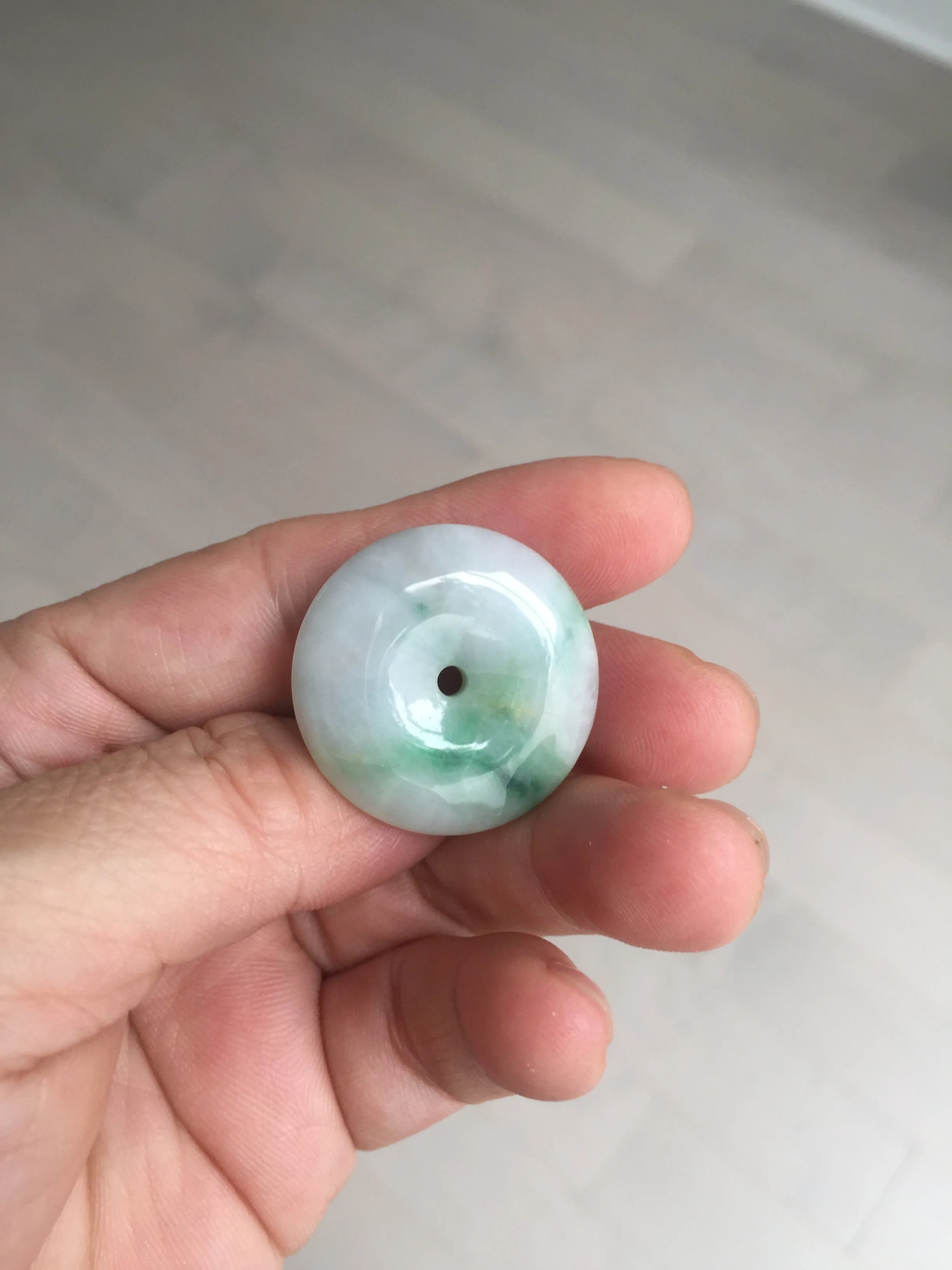 27.8/6.1mm Type A 100% Natural sunny green light purple red Jadeite Jade Safety Guardian Button donuts Pendant group BP108