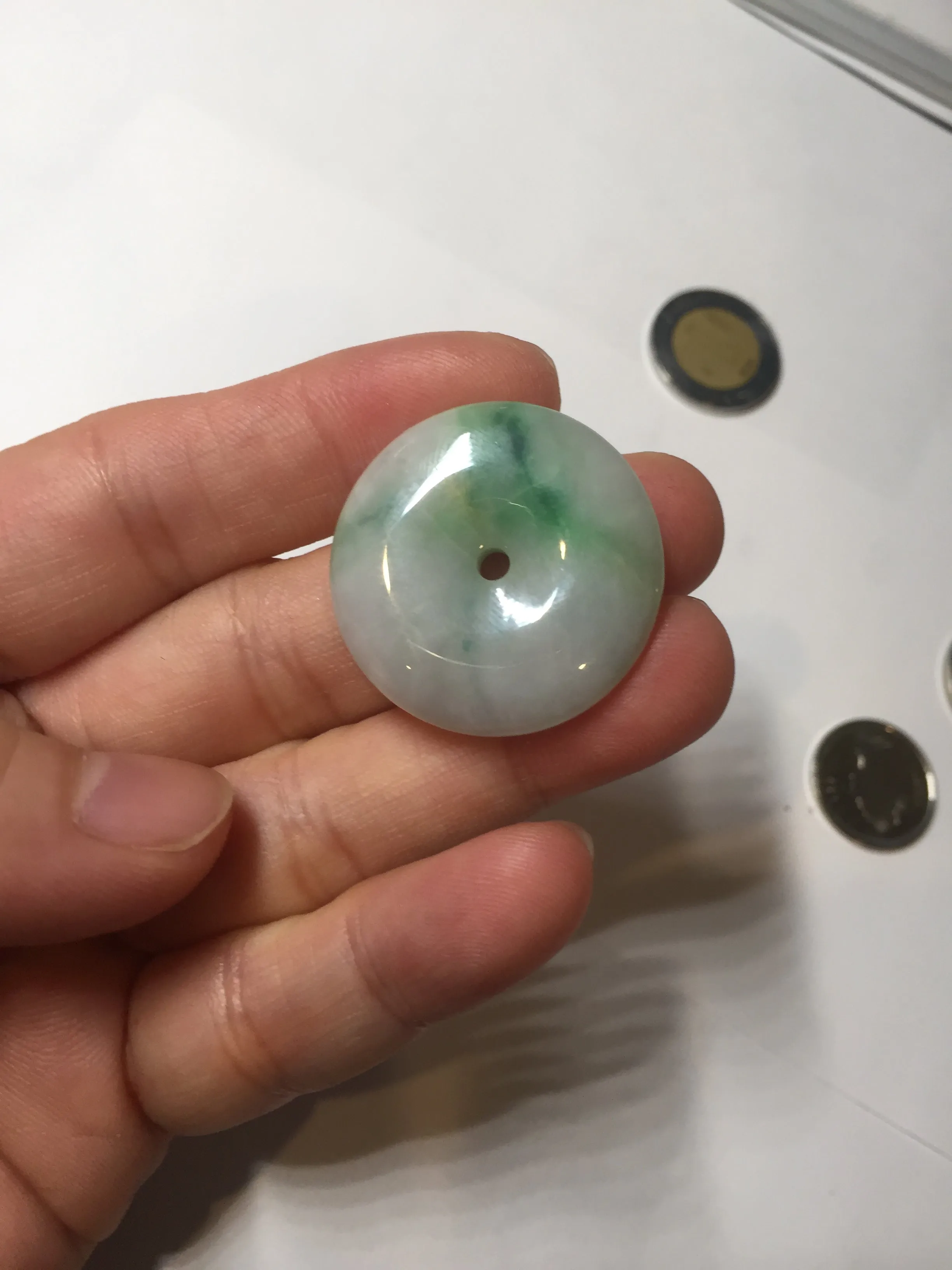 27.8/6.1mm Type A 100% Natural sunny green light purple red Jadeite Jade Safety Guardian Button donuts Pendant group BP108