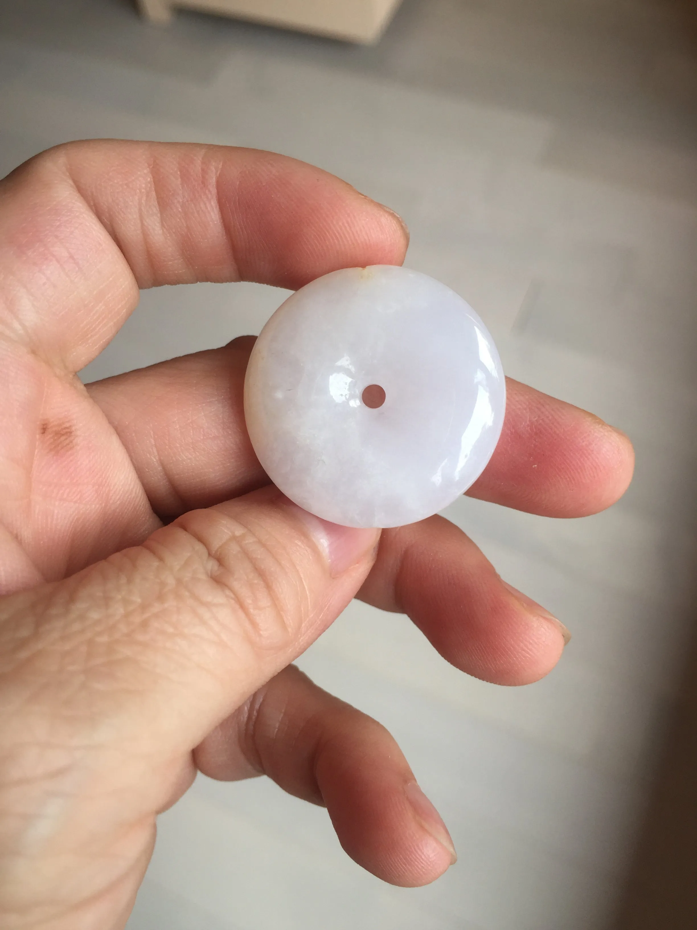 29.4/6.7mm Type A 100% Natural light purple yellow Jadeite Jade Safety Guardian Button donuts Pendant BP113