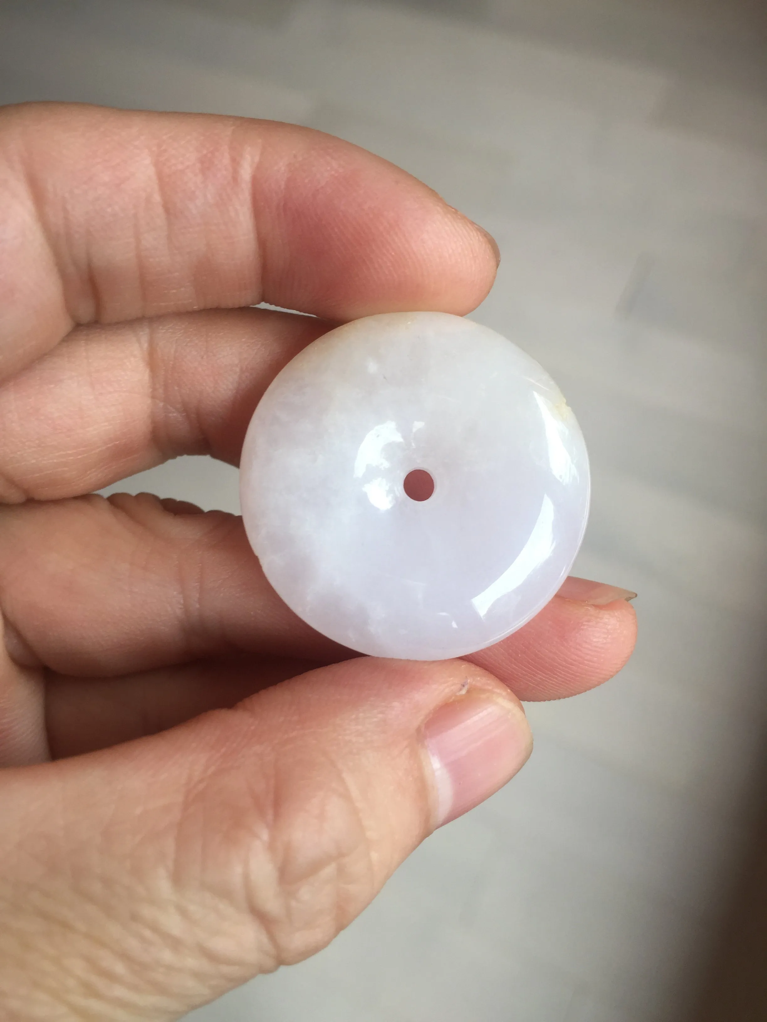 29.4/6.7mm Type A 100% Natural light purple yellow Jadeite Jade Safety Guardian Button donuts Pendant BP113