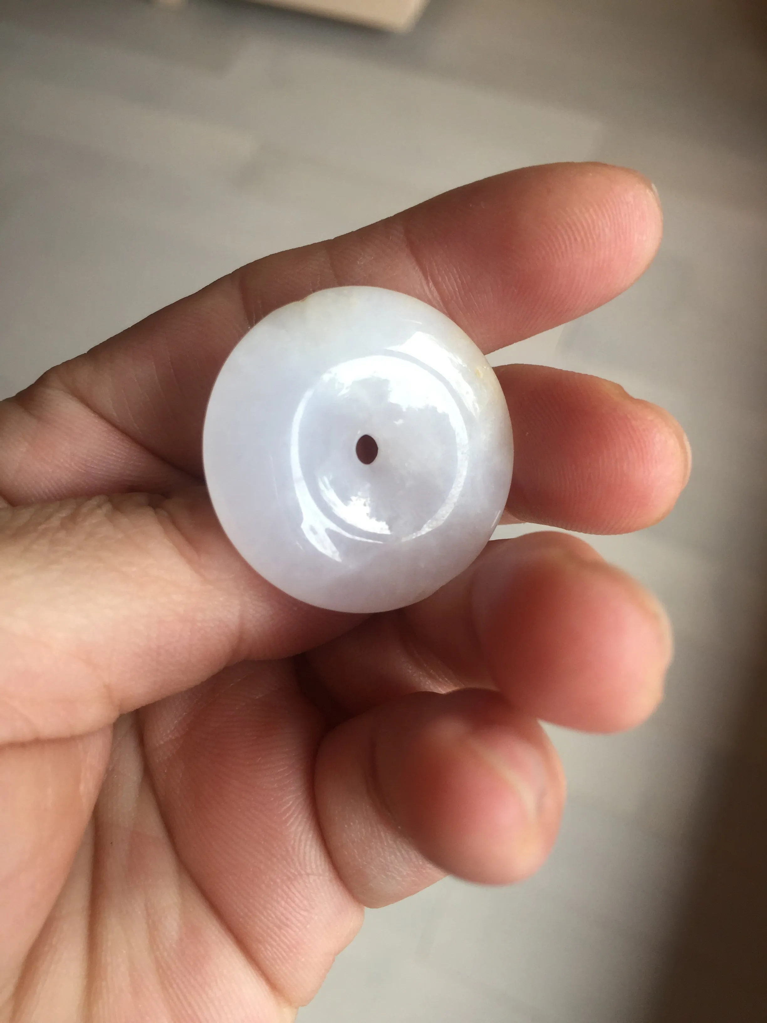 29.4/6.7mm Type A 100% Natural light purple yellow Jadeite Jade Safety Guardian Button donuts Pendant BP113