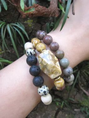 3 piece set - Fossil Coral   Jasper Mala Stack Bracelets (10mm)