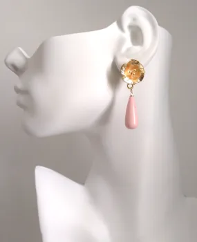 3 Pistil with Pink Coral Brass Stud Earrings