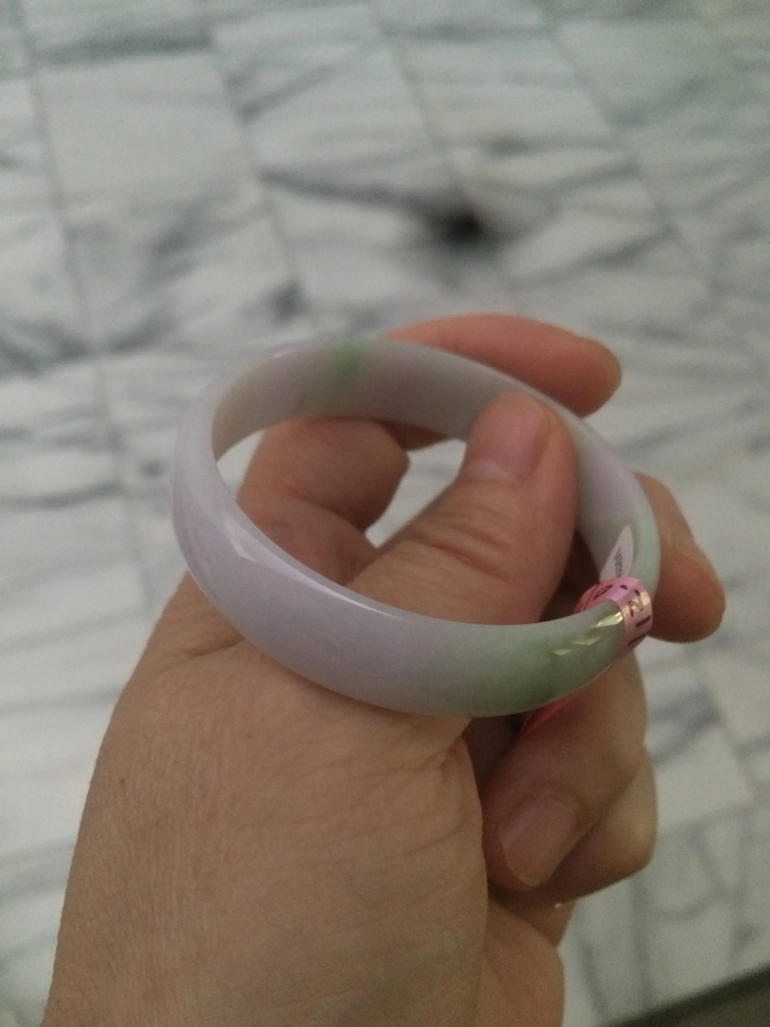 47.4mm certified Type A 100% Natural light sunny green/purple thin Jadeite Jade bangle Z51-3201