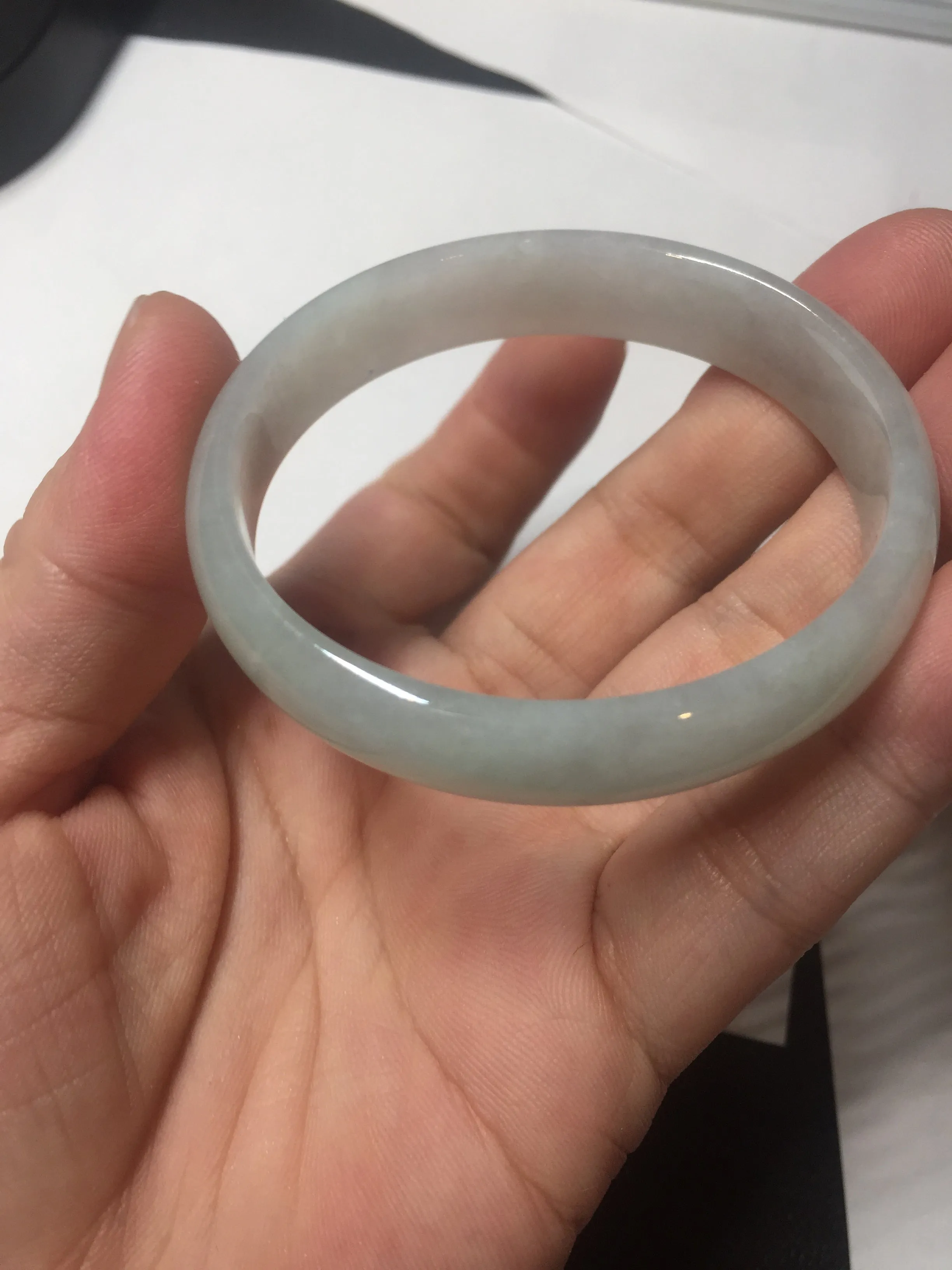 48mm certified 100% natural Type A icy watery green white oval jadeite jade bangle BH84-9112