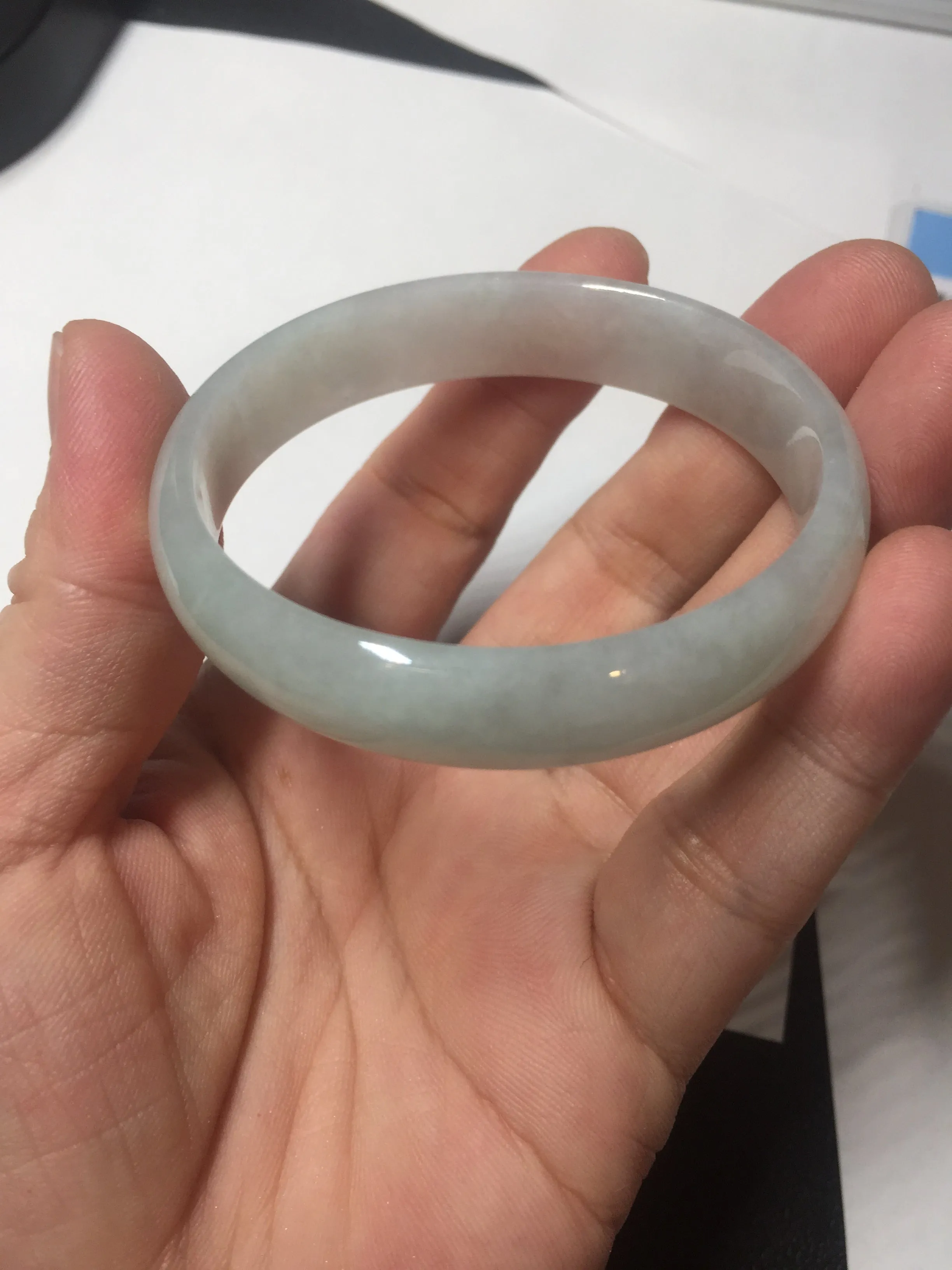 48mm certified 100% natural Type A icy watery green white oval jadeite jade bangle BH84-9112