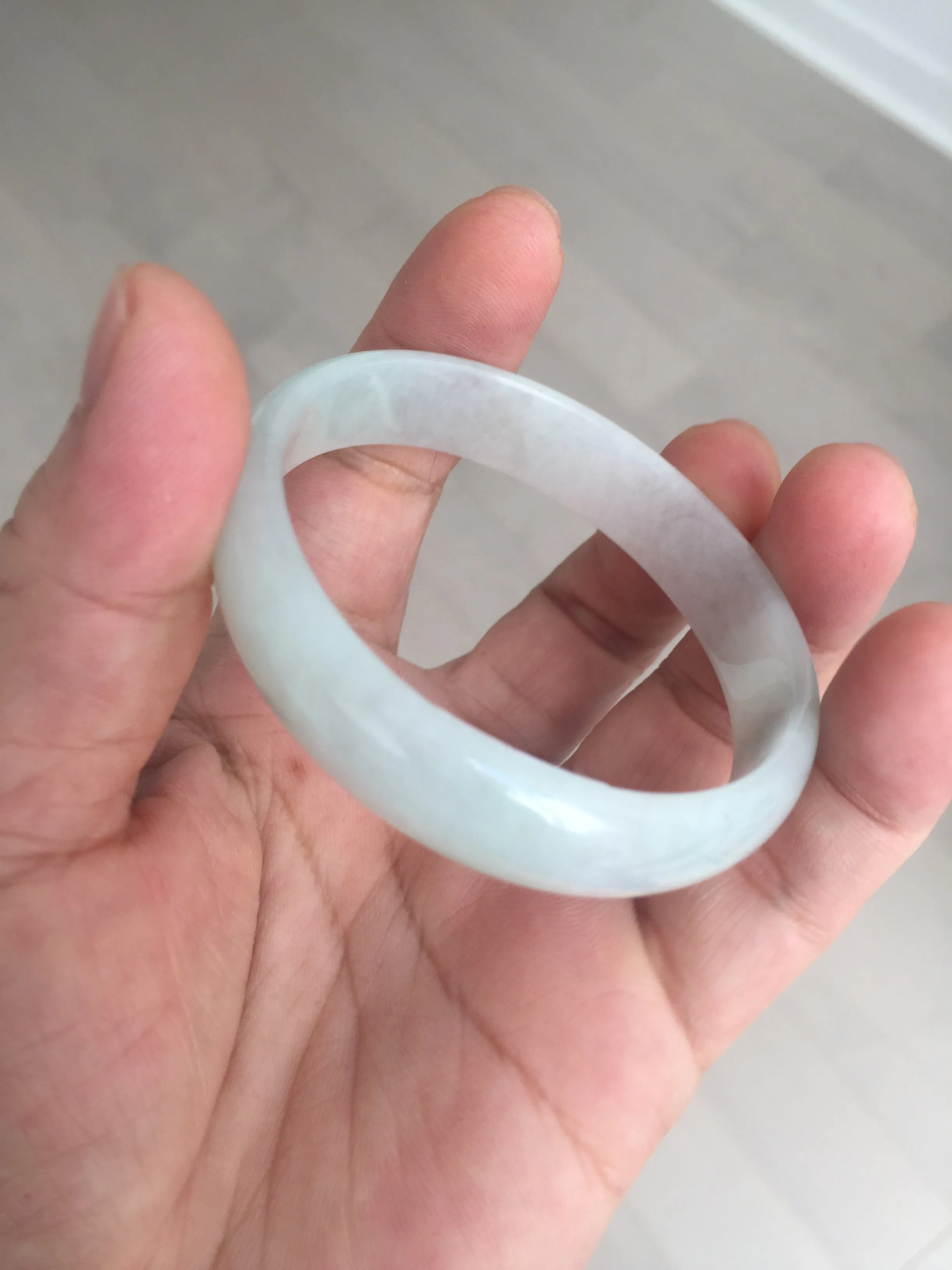 48mm certified 100% natural Type A icy watery green white oval jadeite jade bangle BH84-9112