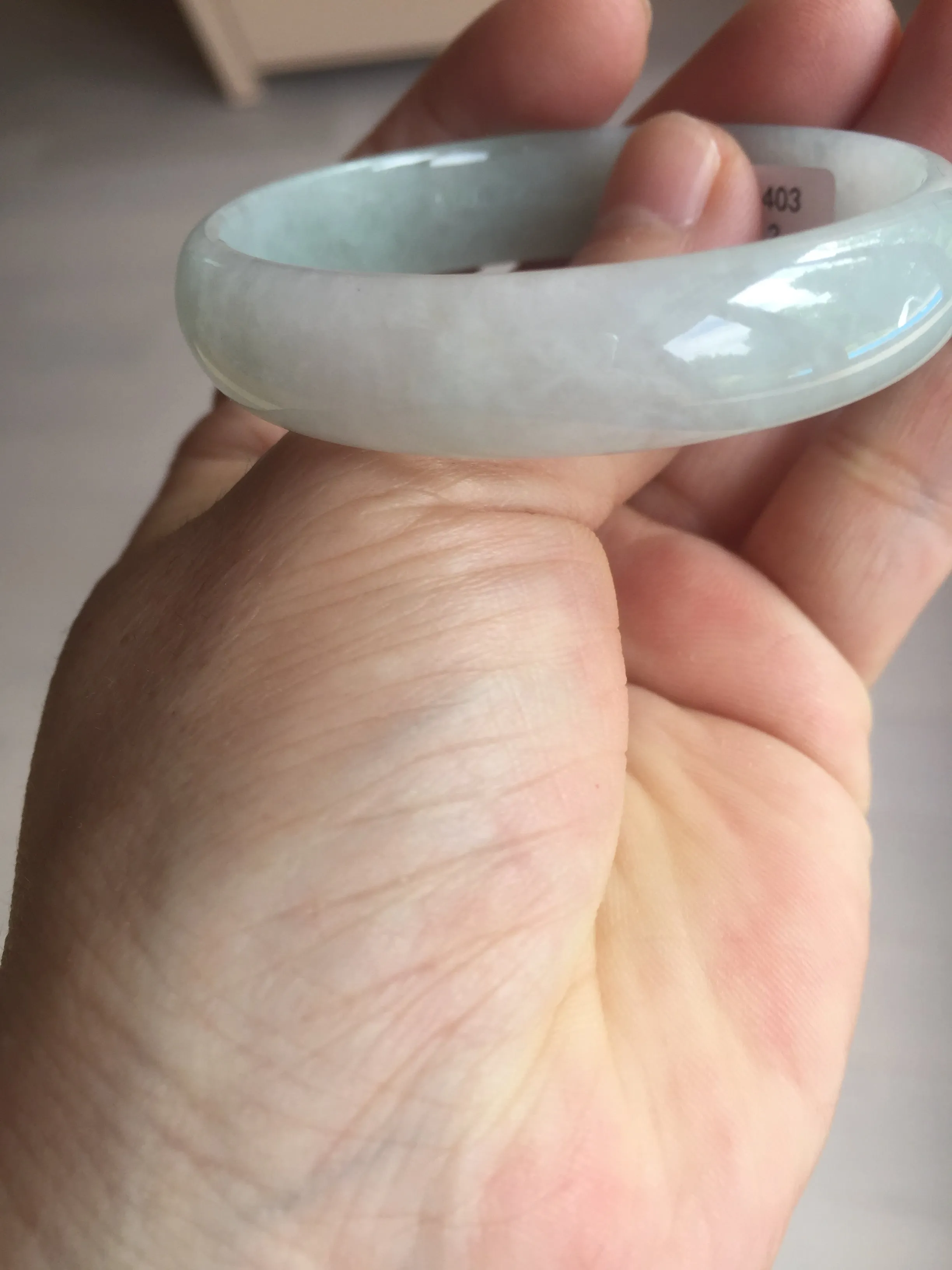 48mm certified 100% natural Type A icy watery green white oval jadeite jade bangle BH84-9112