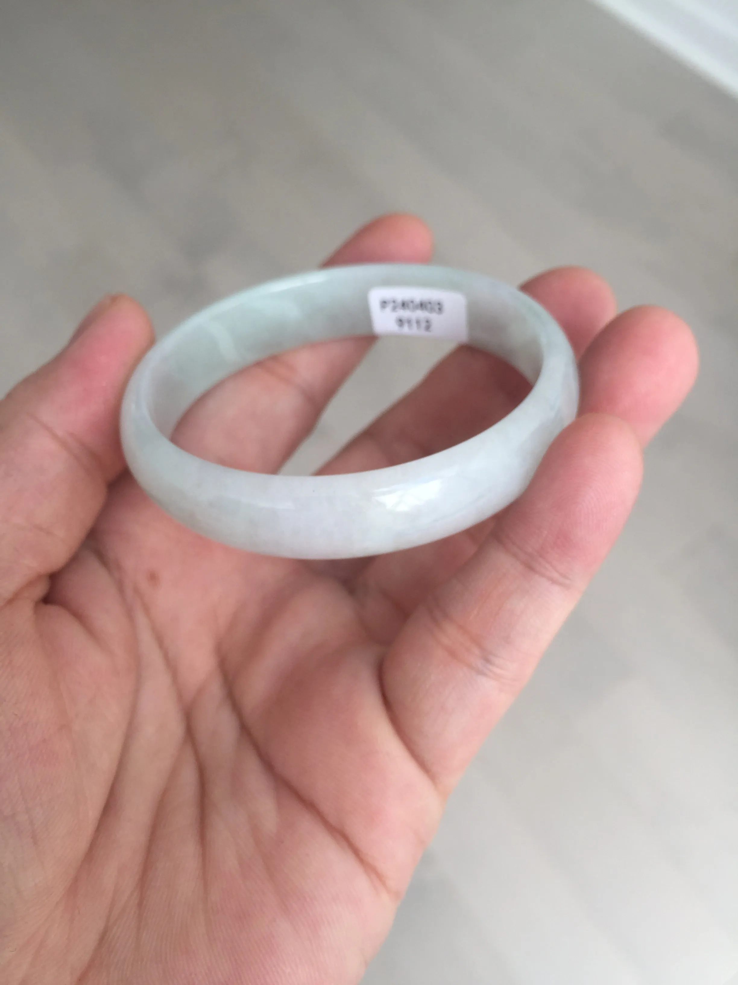 48mm certified 100% natural Type A icy watery green white oval jadeite jade bangle BH84-9112