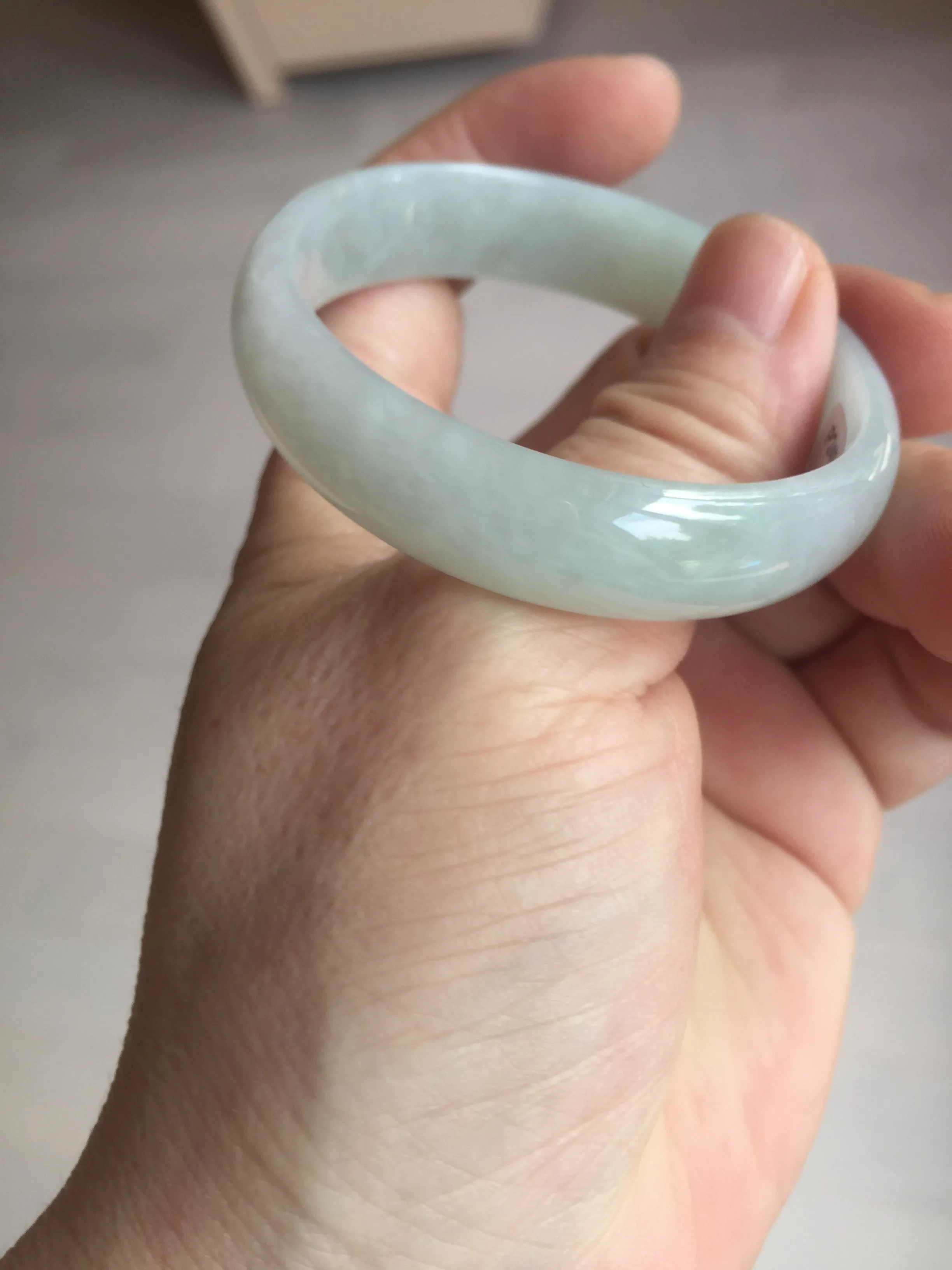 48mm certified 100% natural Type A icy watery green white oval jadeite jade bangle BH84-9112