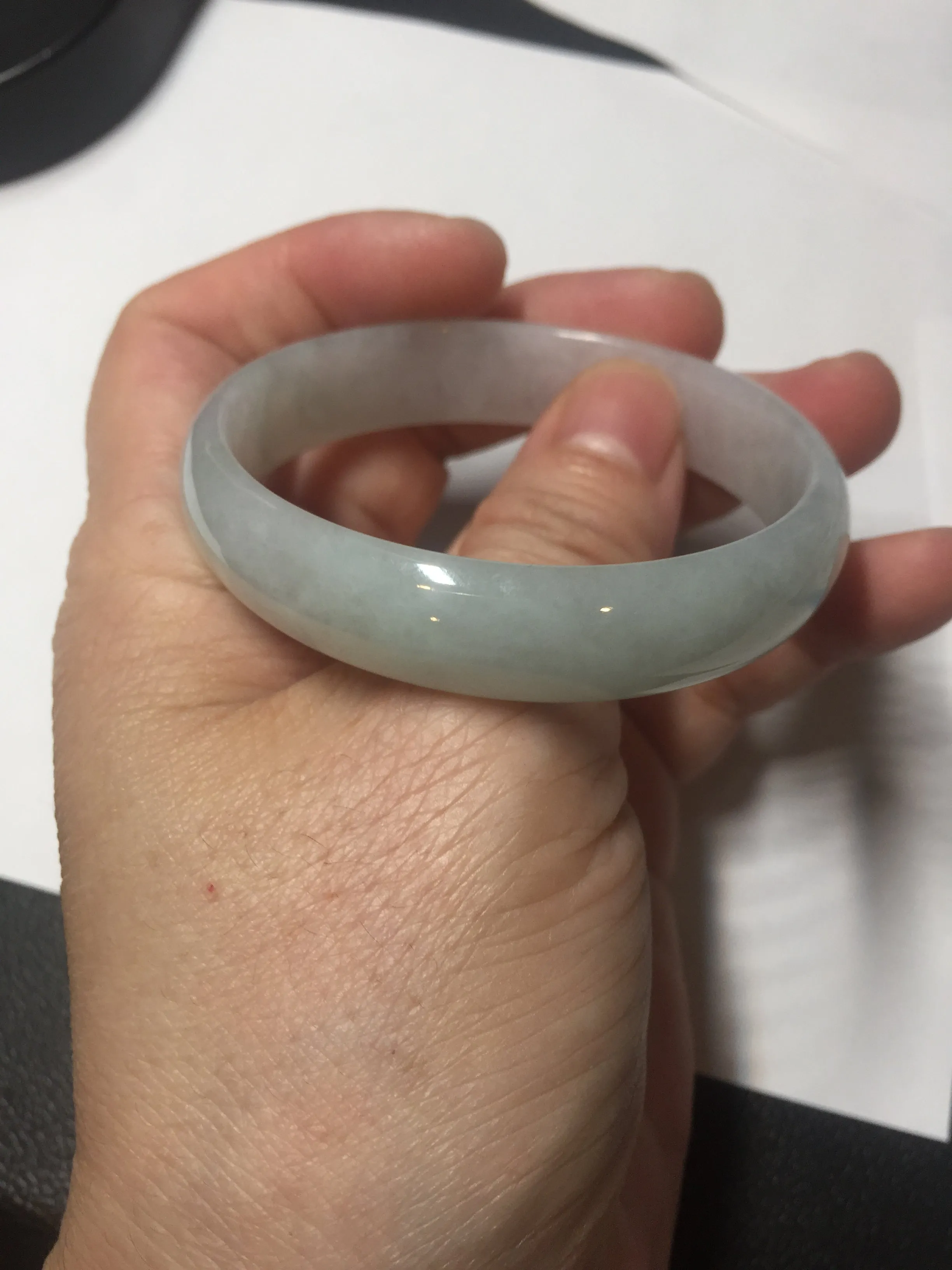 48mm certified 100% natural Type A icy watery green white oval jadeite jade bangle BH84-9112