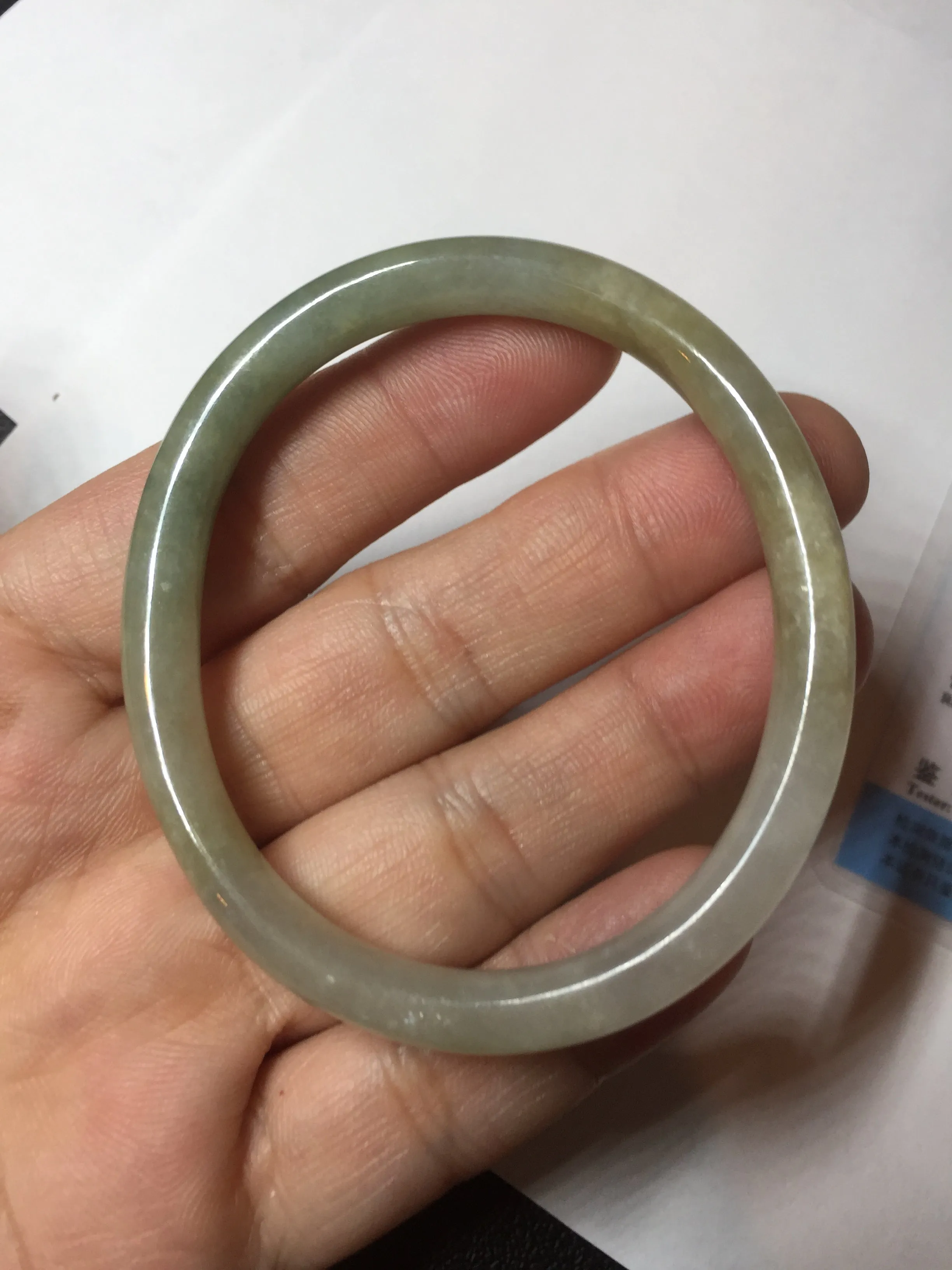 48mm certified 100% natural Type A icy watery green/brown/gray slim oval jadeite jade bangle BL111-9436