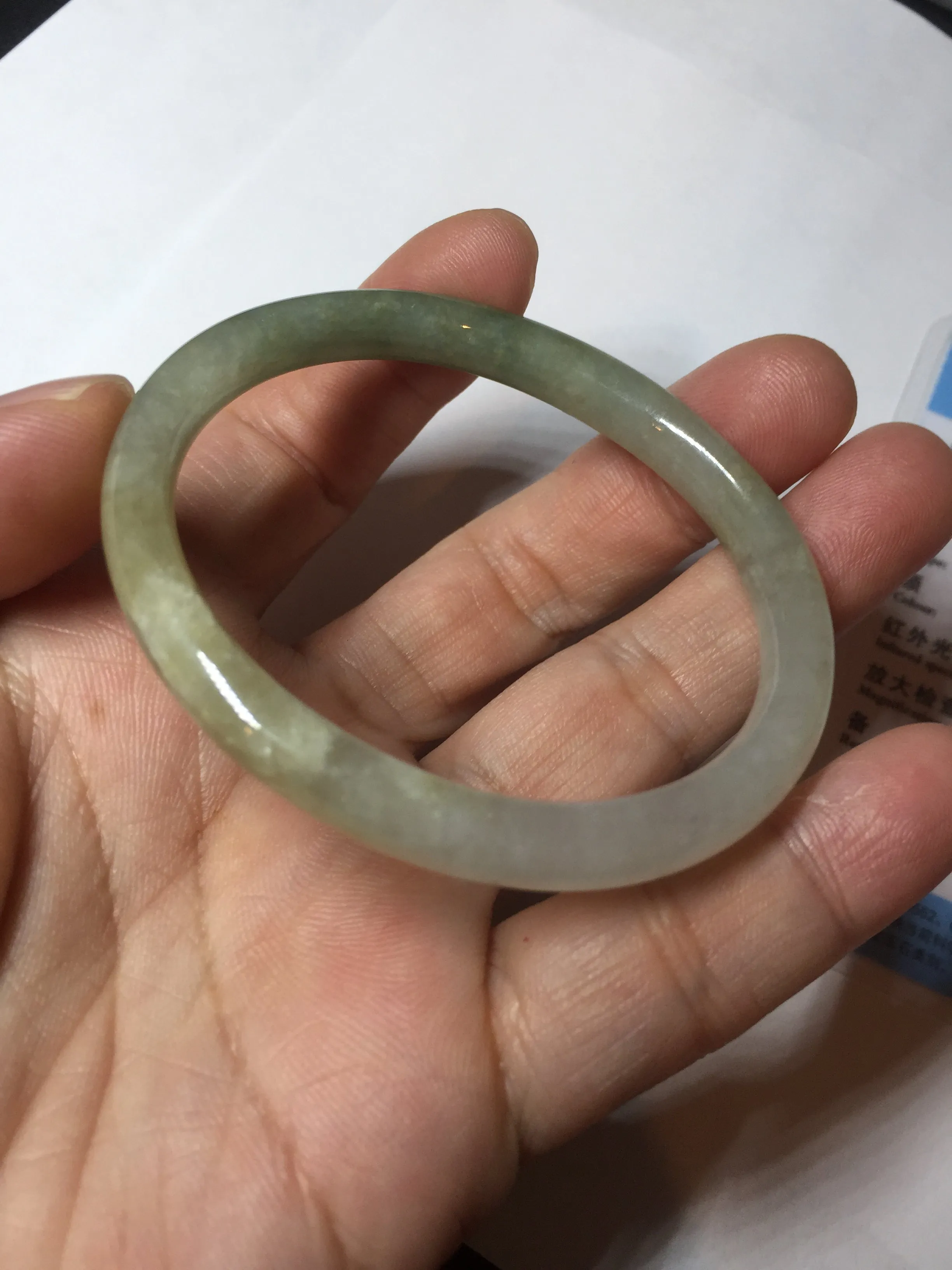 48mm certified 100% natural Type A icy watery green/brown/gray slim oval jadeite jade bangle BL111-9436