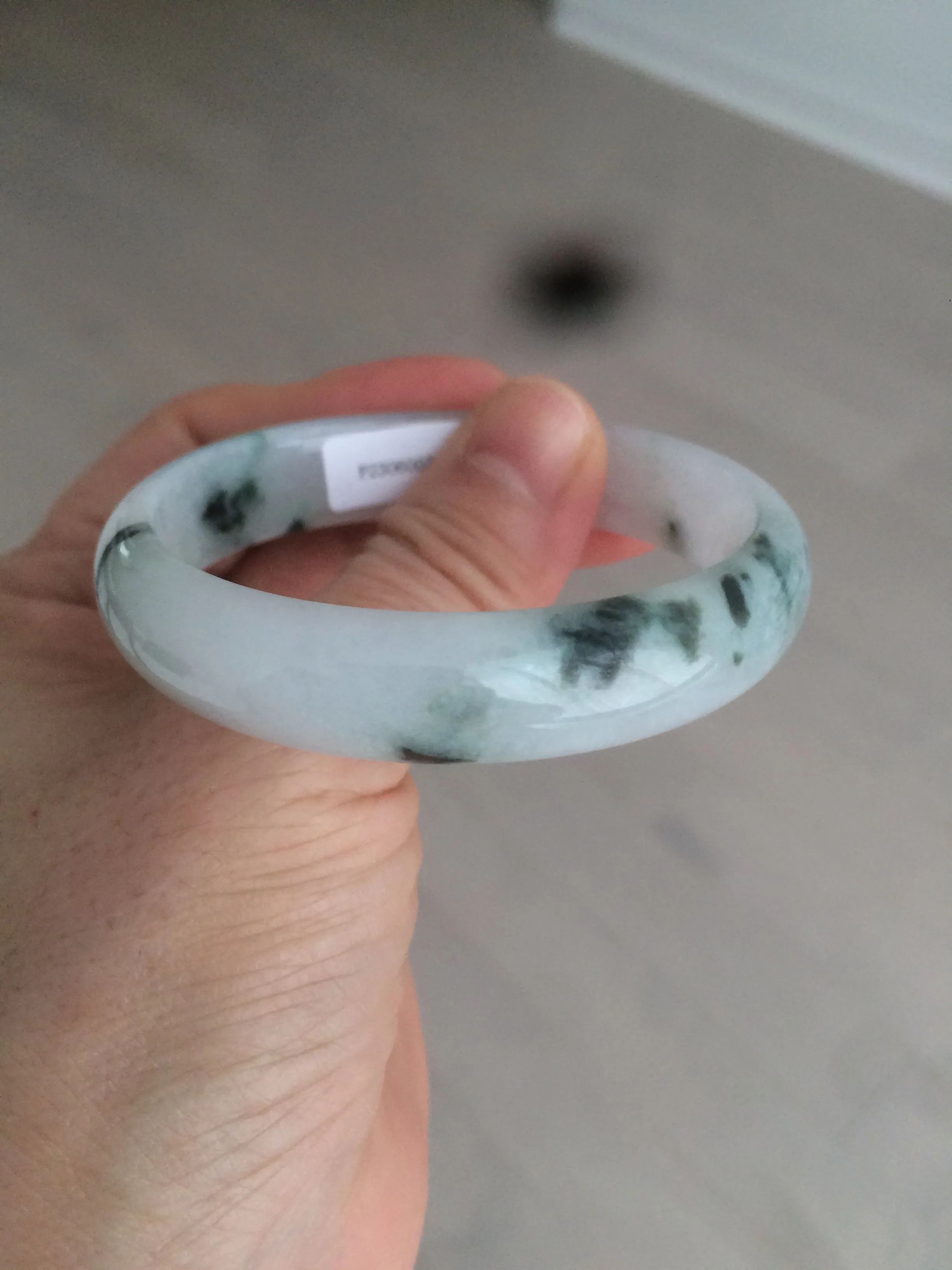 48mm certified 100% natural Type A icy watery light green/white with green floating flowers oval jadeite jade bangle B107-2330