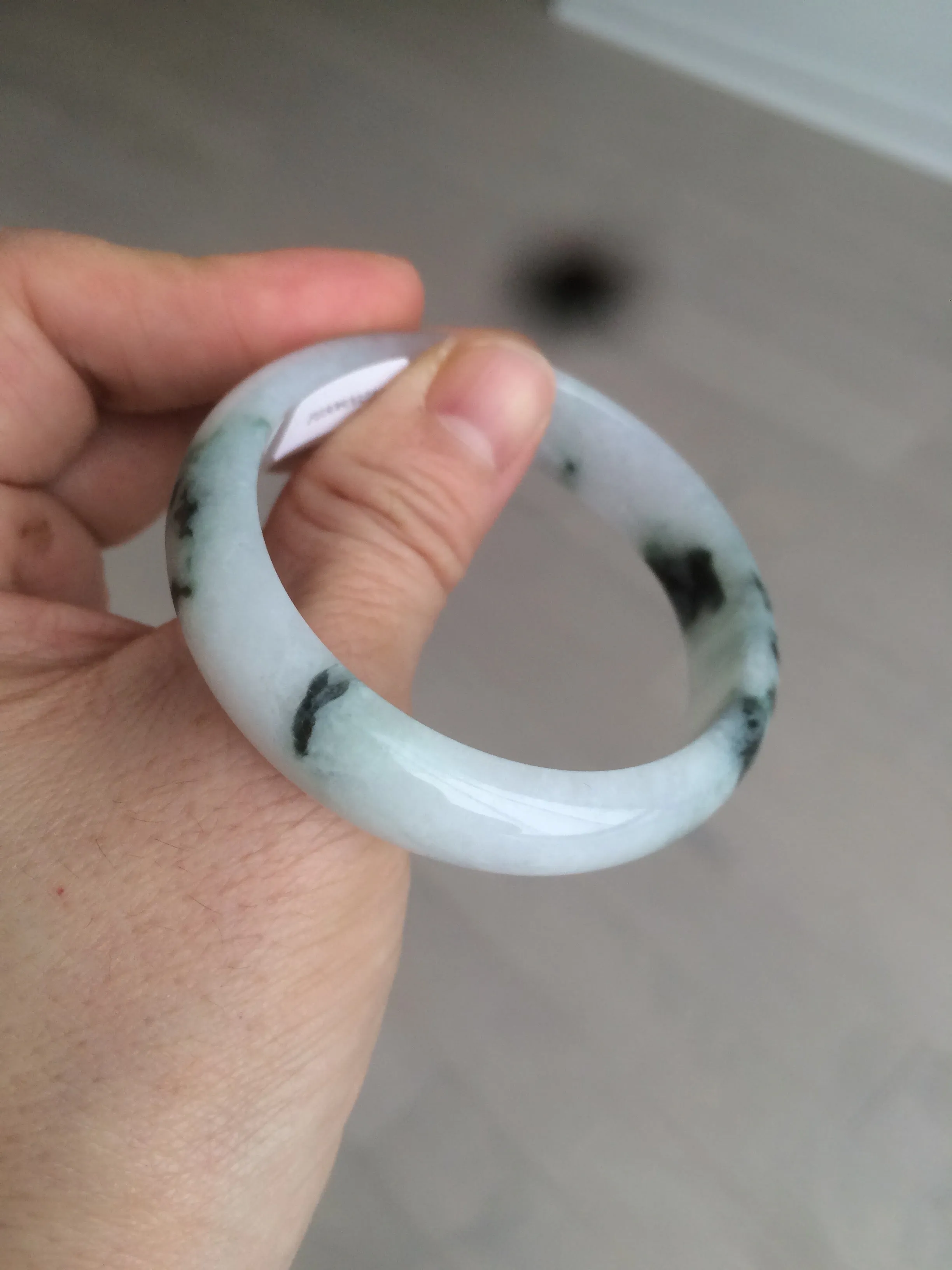 48mm certified 100% natural Type A icy watery light green/white with green floating flowers oval jadeite jade bangle B107-2330