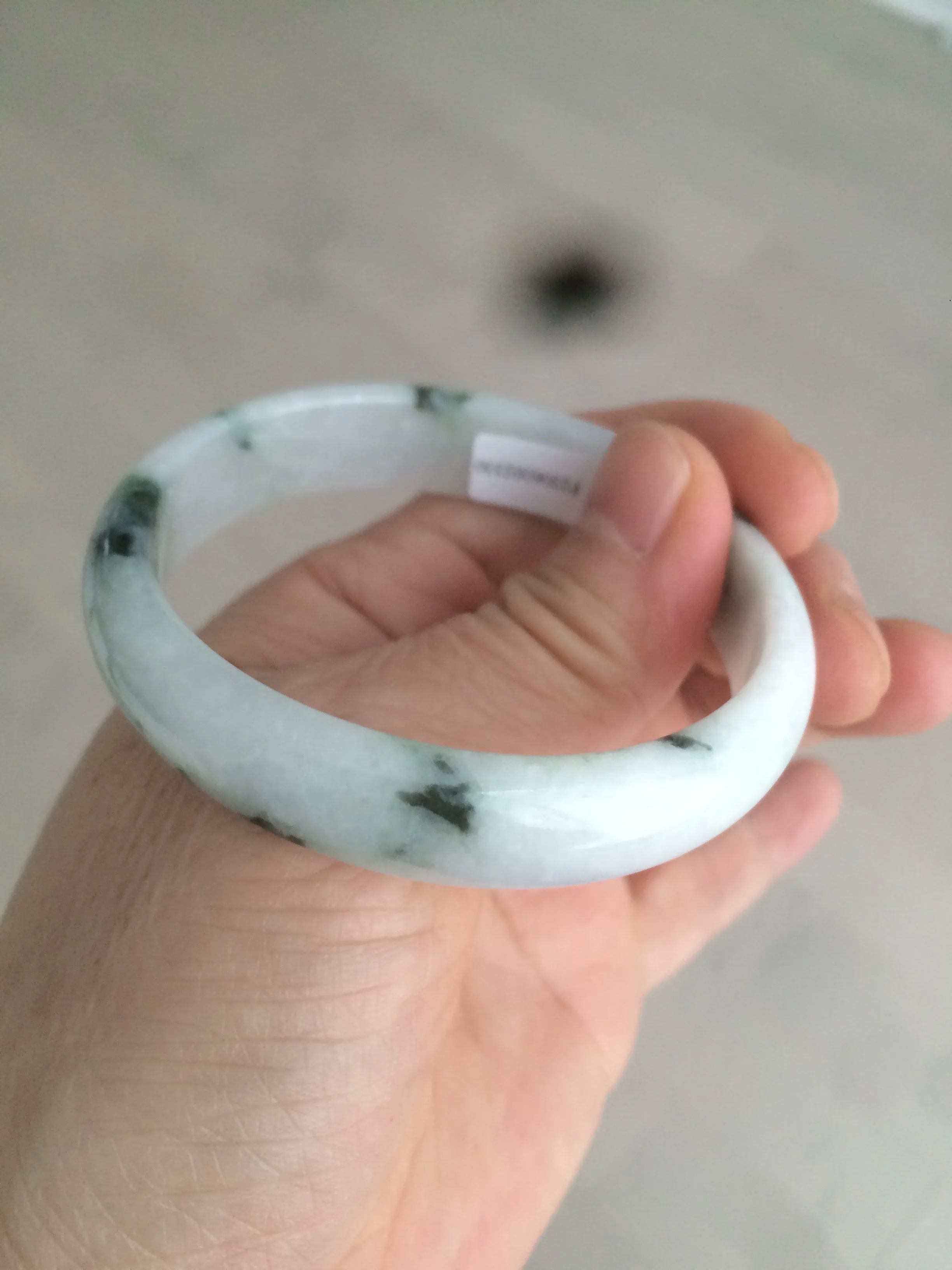 48mm certified 100% natural Type A icy watery light green/white with green floating flowers oval jadeite jade bangle B107-2330