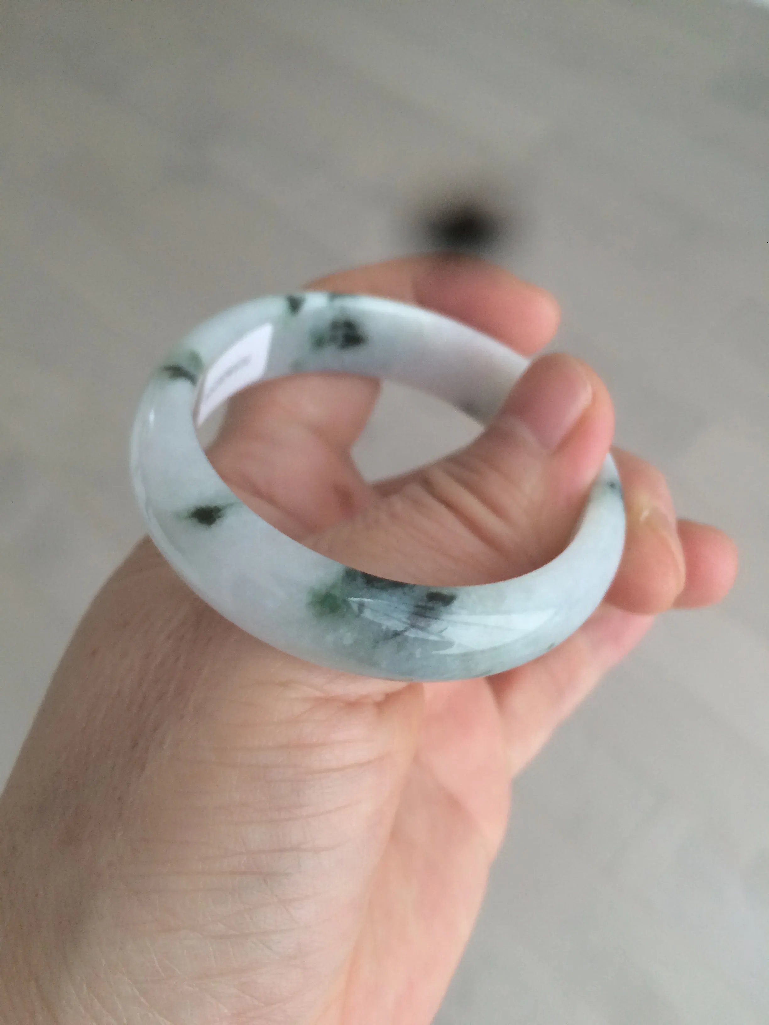 48mm certified 100% natural Type A icy watery light green/white with green floating flowers oval jadeite jade bangle B107-2330