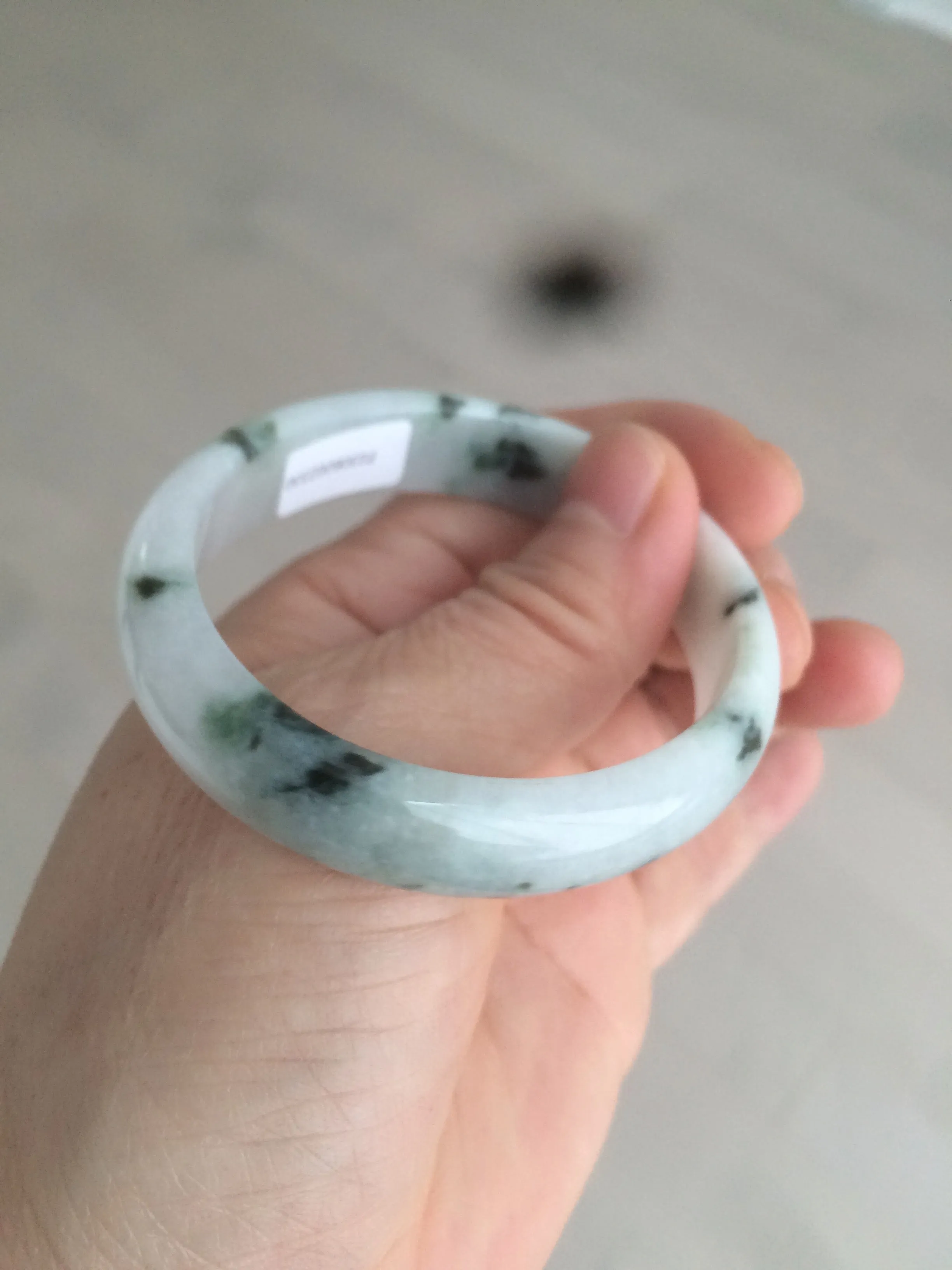 48mm certified 100% natural Type A icy watery light green/white with green floating flowers oval jadeite jade bangle B107-2330