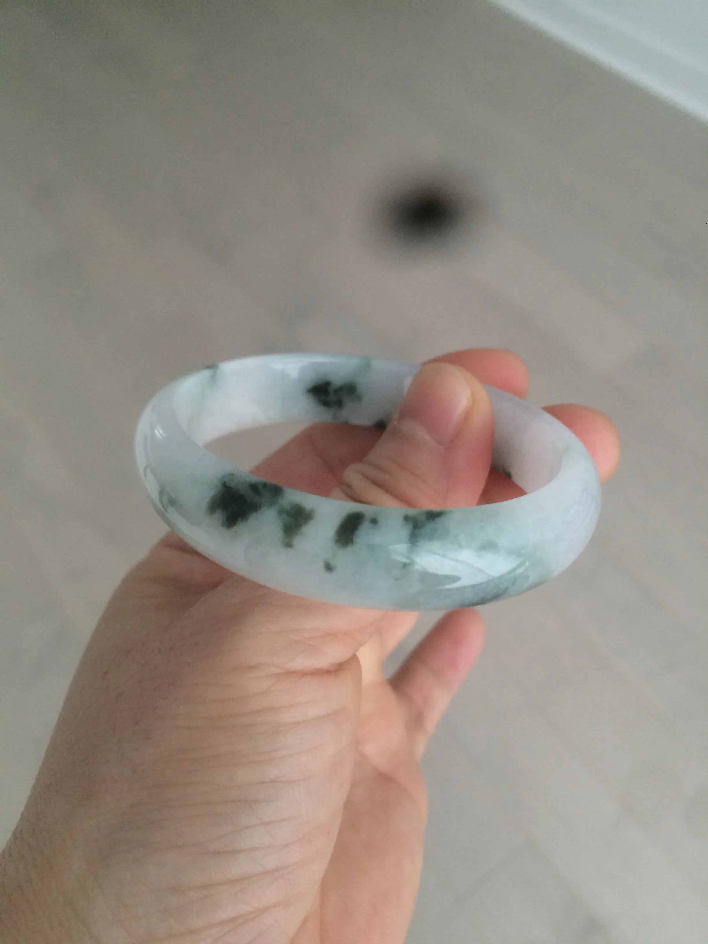 48mm certified 100% natural Type A icy watery light green/white with green floating flowers oval jadeite jade bangle B107-2330