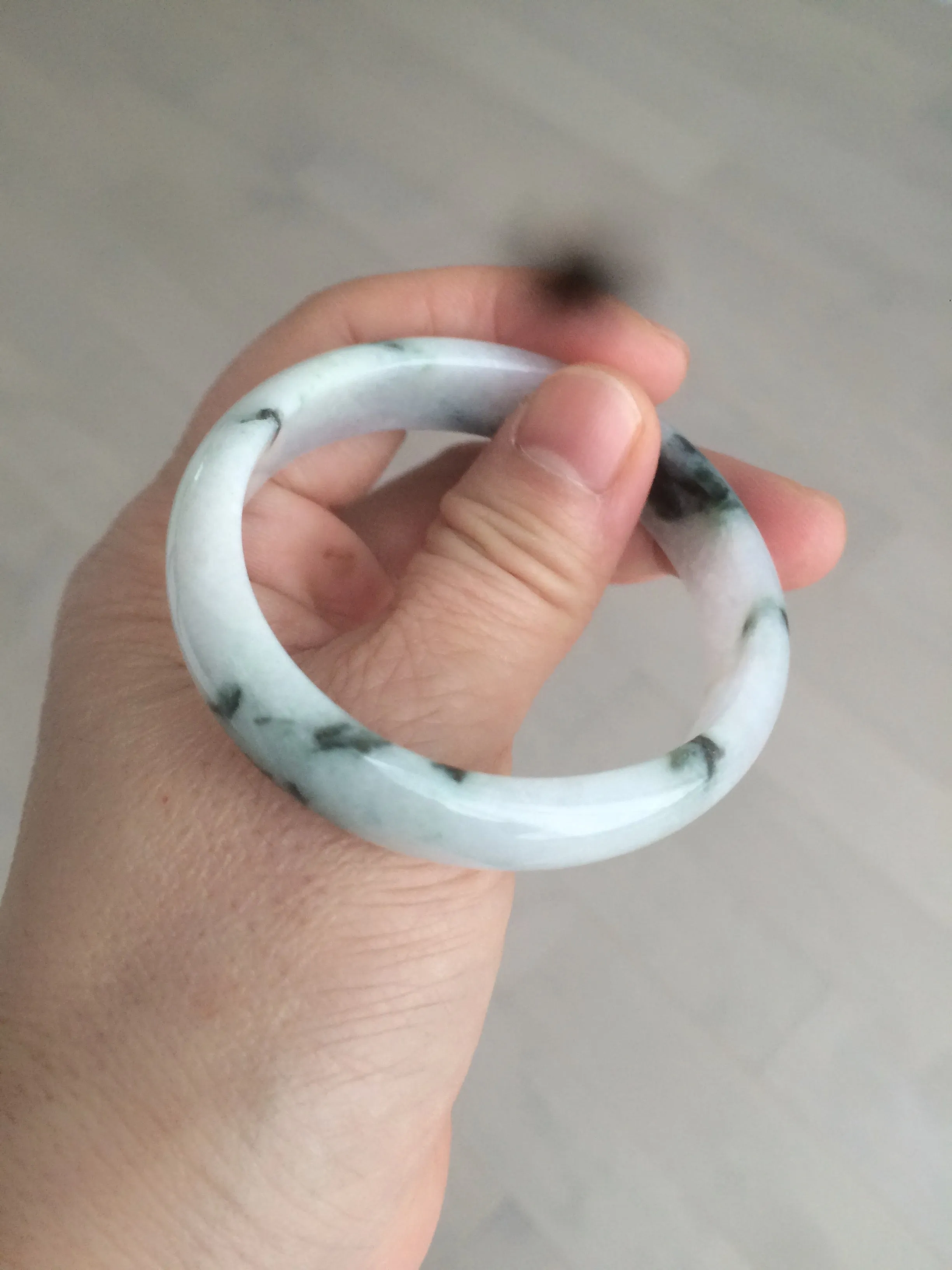 48mm certified 100% natural Type A icy watery light green/white with green floating flowers oval jadeite jade bangle B107-2330