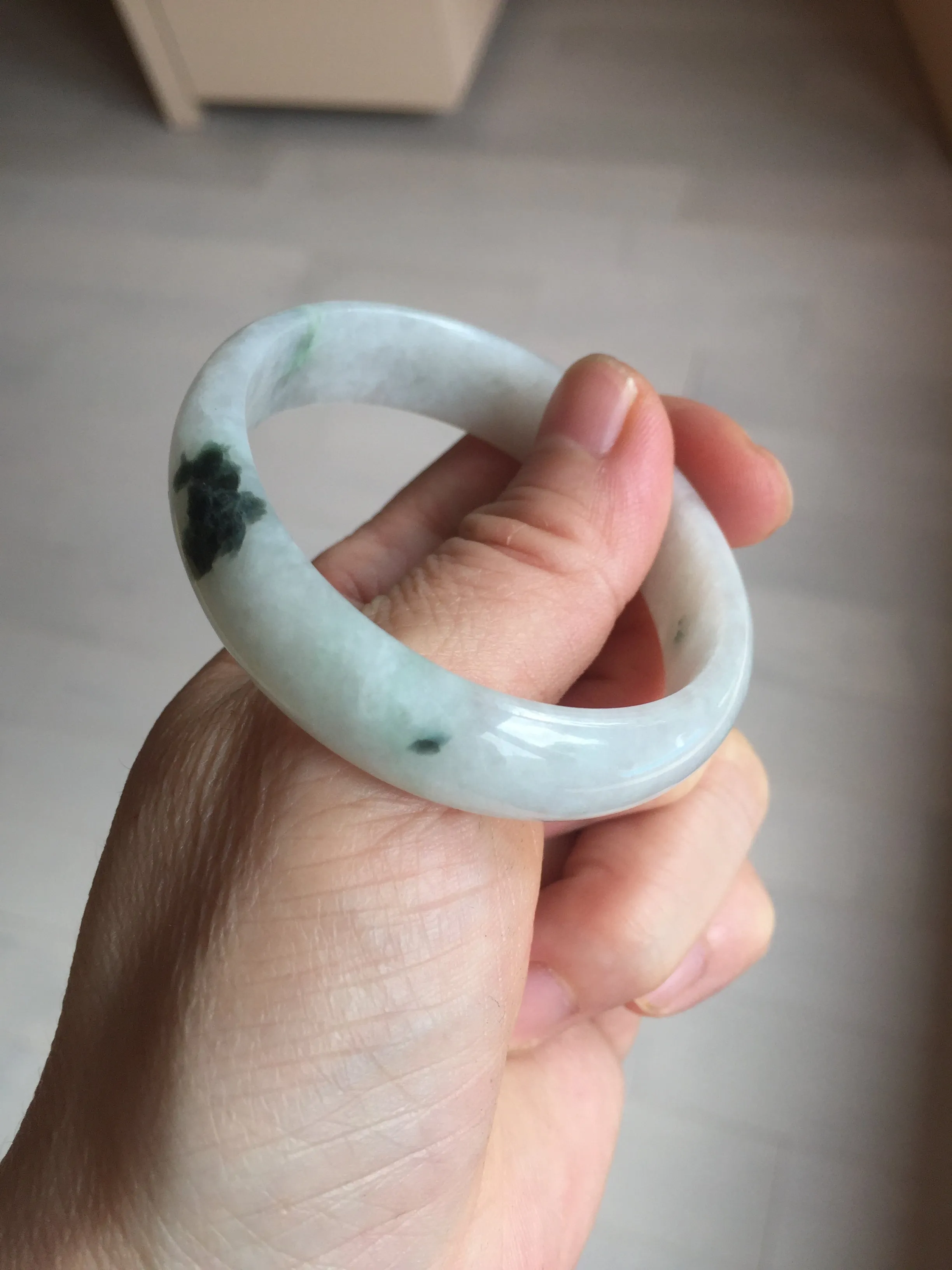 49mm certified 100% natural Type A icy watery light green/white/purple oval jadeite jade bangle BN40-2854