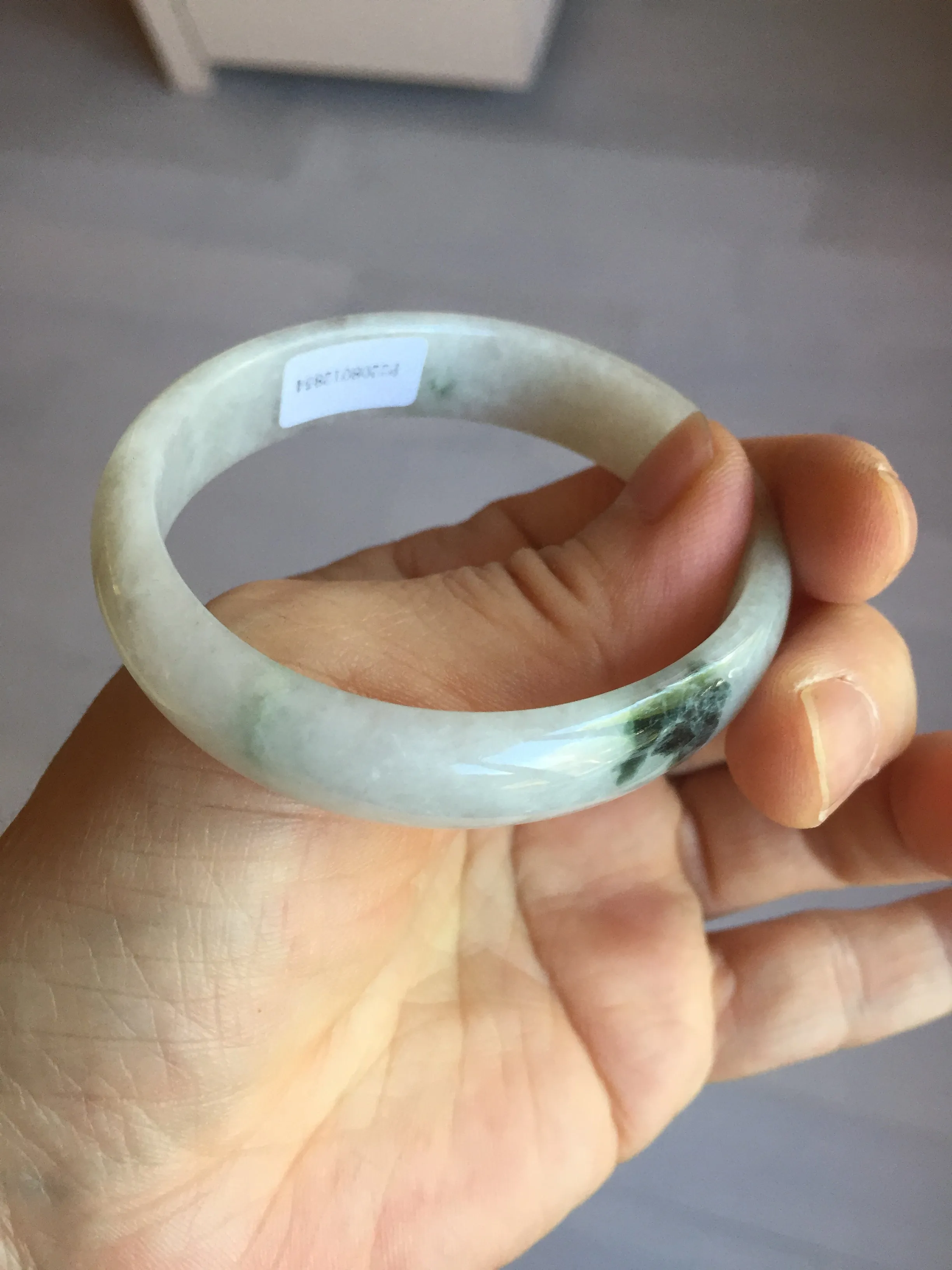 49mm certified 100% natural Type A icy watery light green/white/purple oval jadeite jade bangle BN40-2854