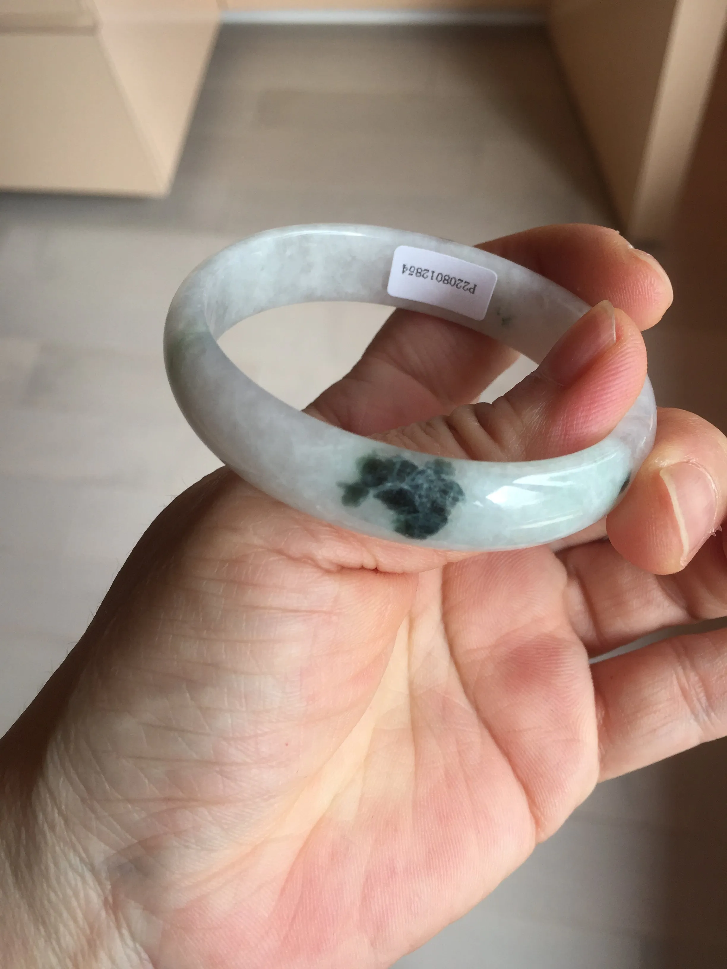 49mm certified 100% natural Type A icy watery light green/white/purple oval jadeite jade bangle BN40-2854