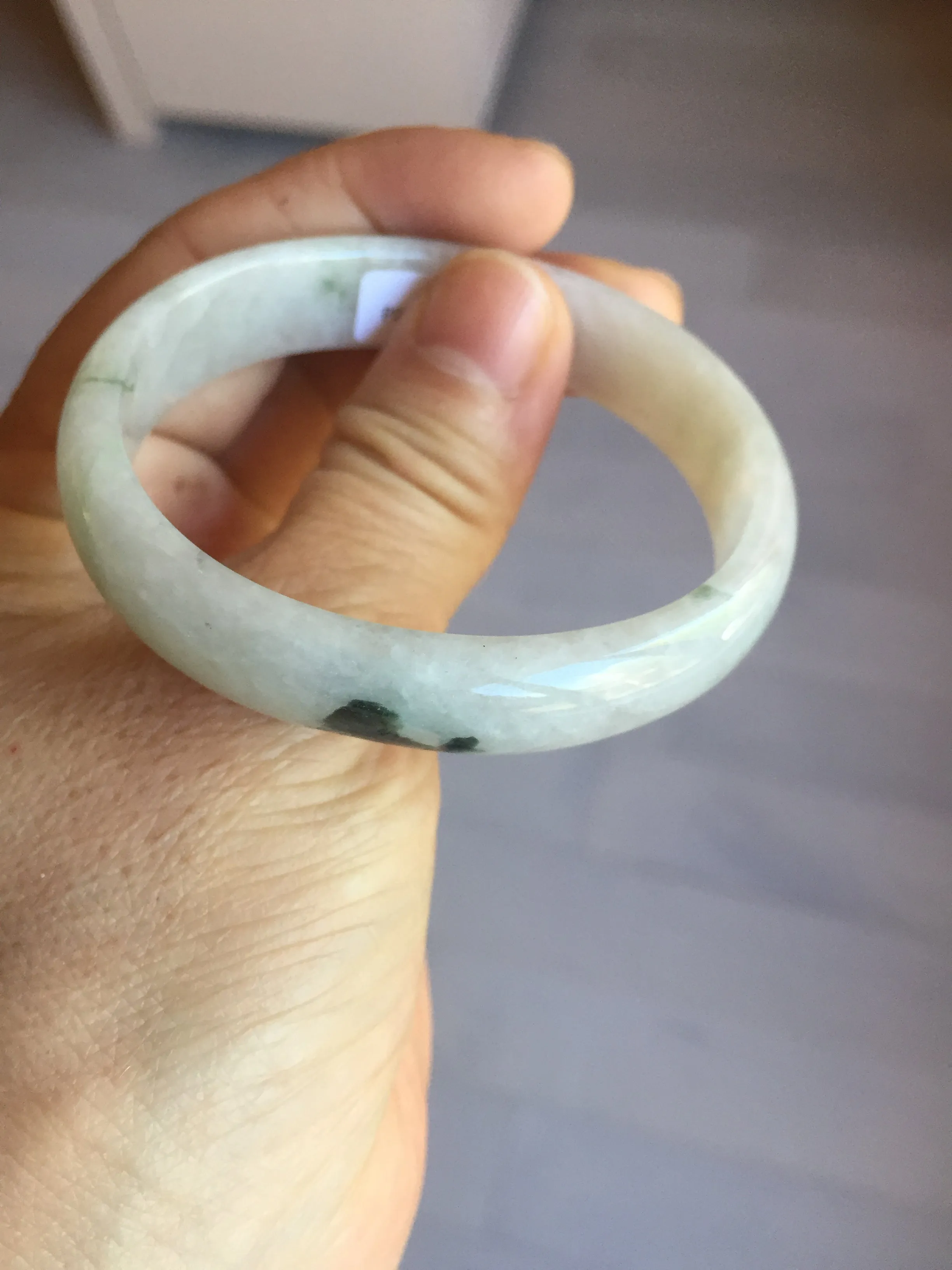 49mm certified 100% natural Type A icy watery light green/white/purple oval jadeite jade bangle BN40-2854