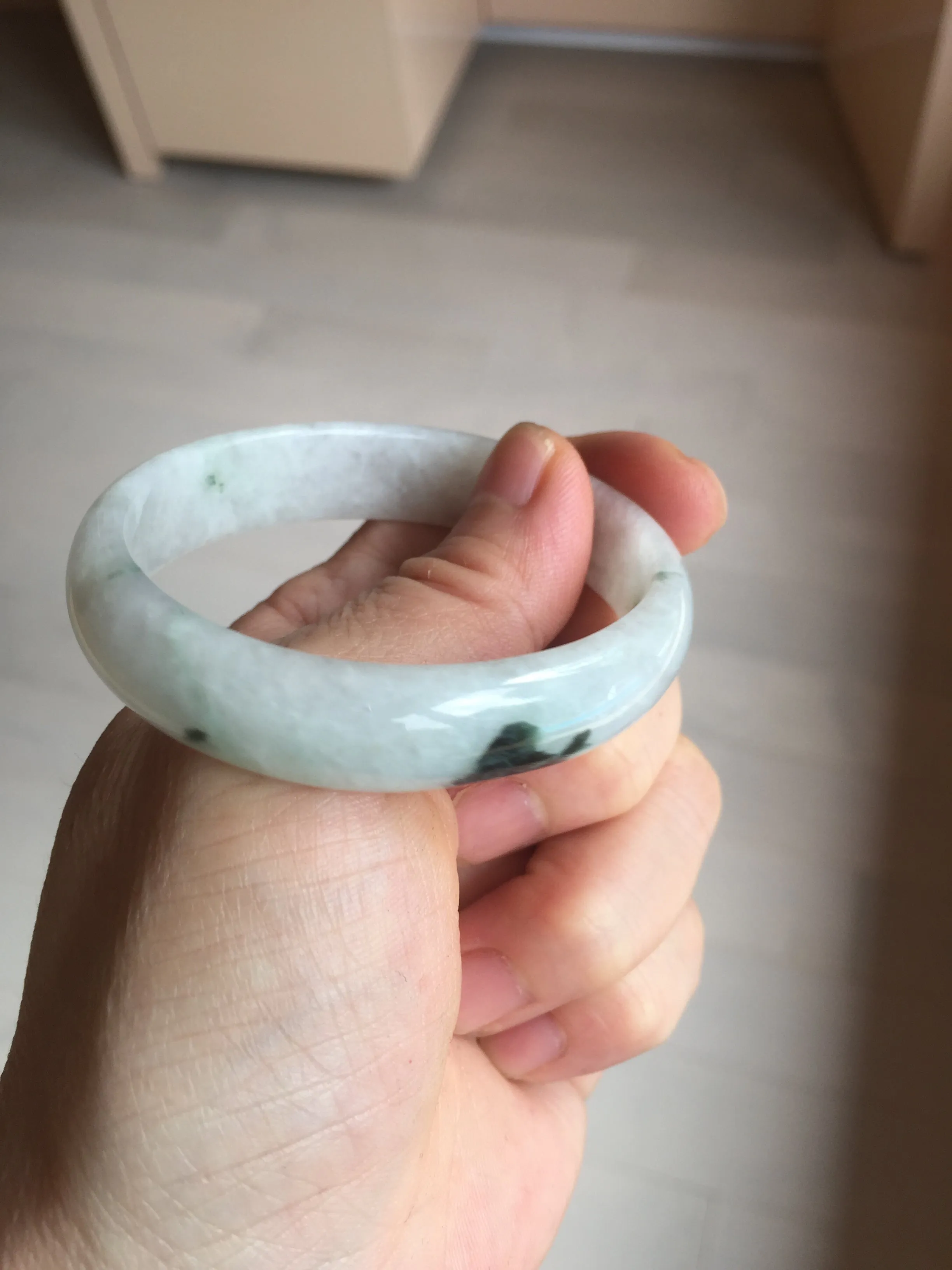 49mm certified 100% natural Type A icy watery light green/white/purple oval jadeite jade bangle BN40-2854