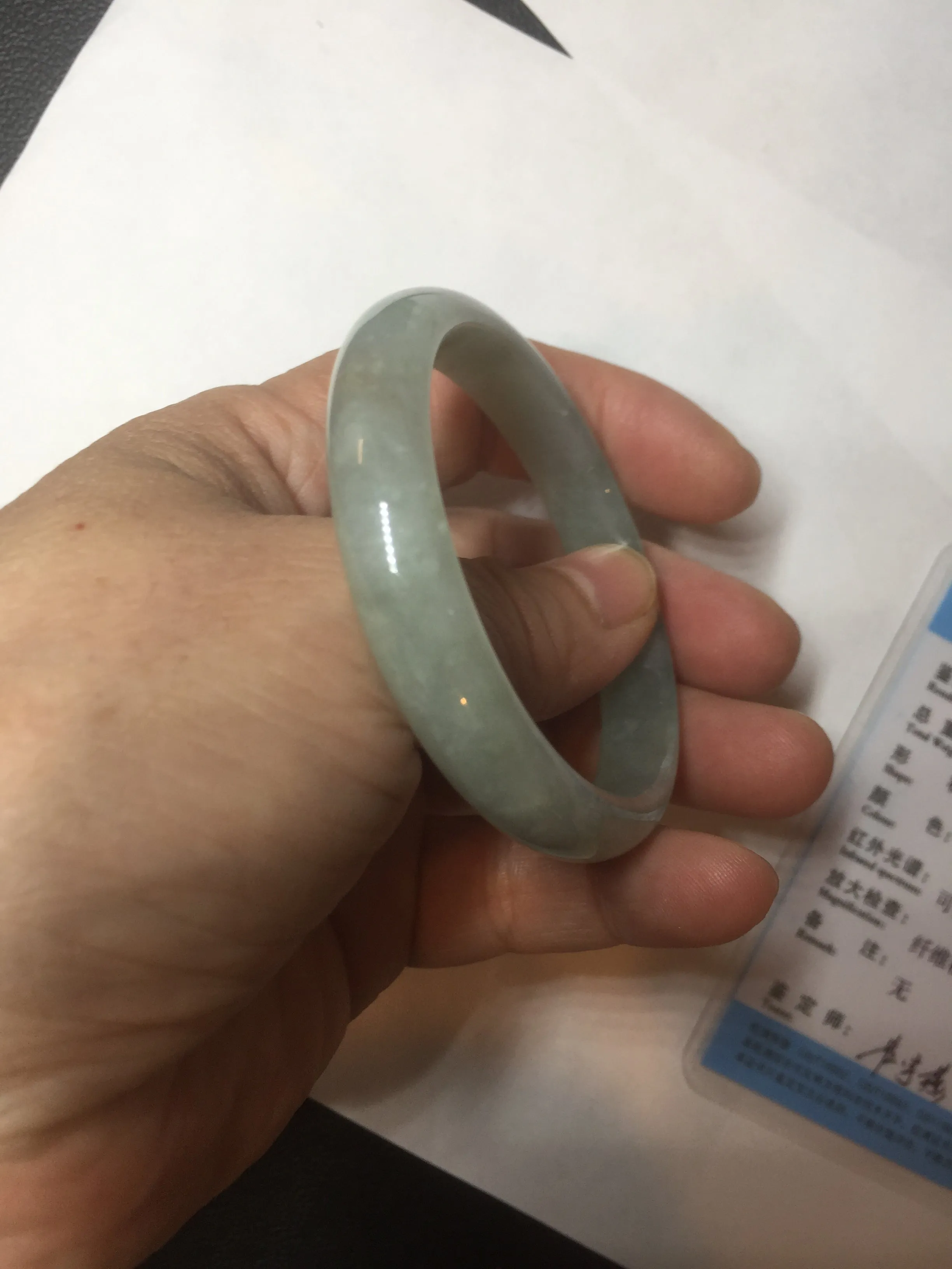 49mm certified Type A 100% Natural icy watery light green oval Jadeite Jade bangle BQ11-3802