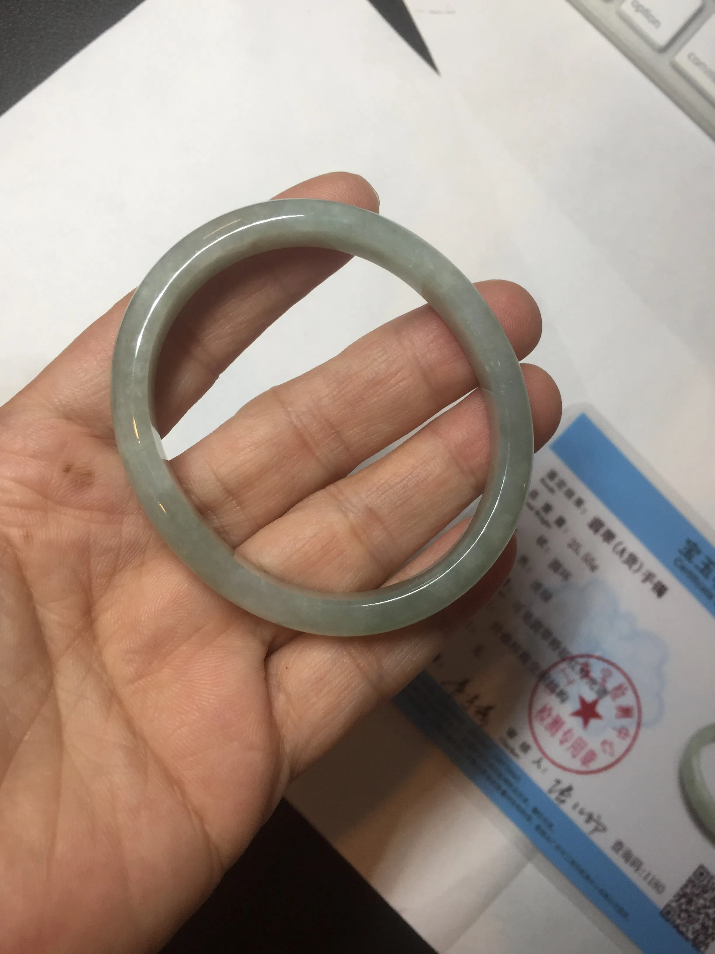 49mm certified Type A 100% Natural icy watery light green oval Jadeite Jade bangle BQ11-3802