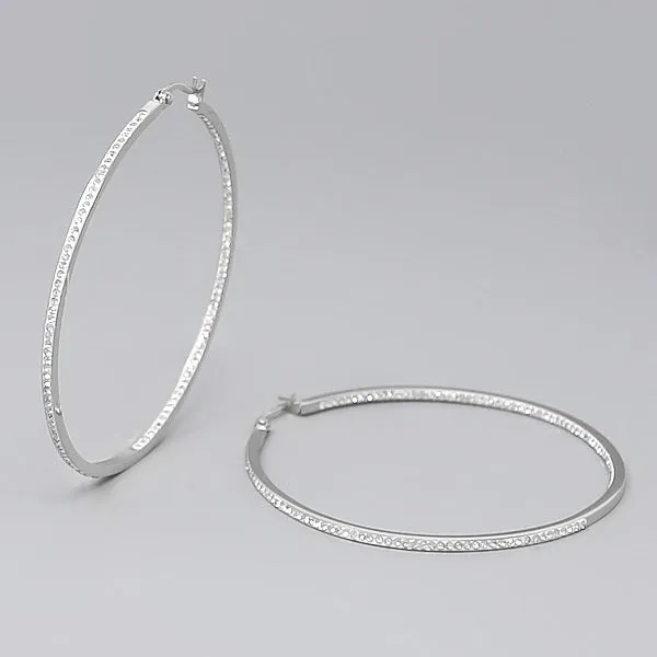 60 MM Rhinestone Pave Inside-Out Stainless Steel Hoop Earrings