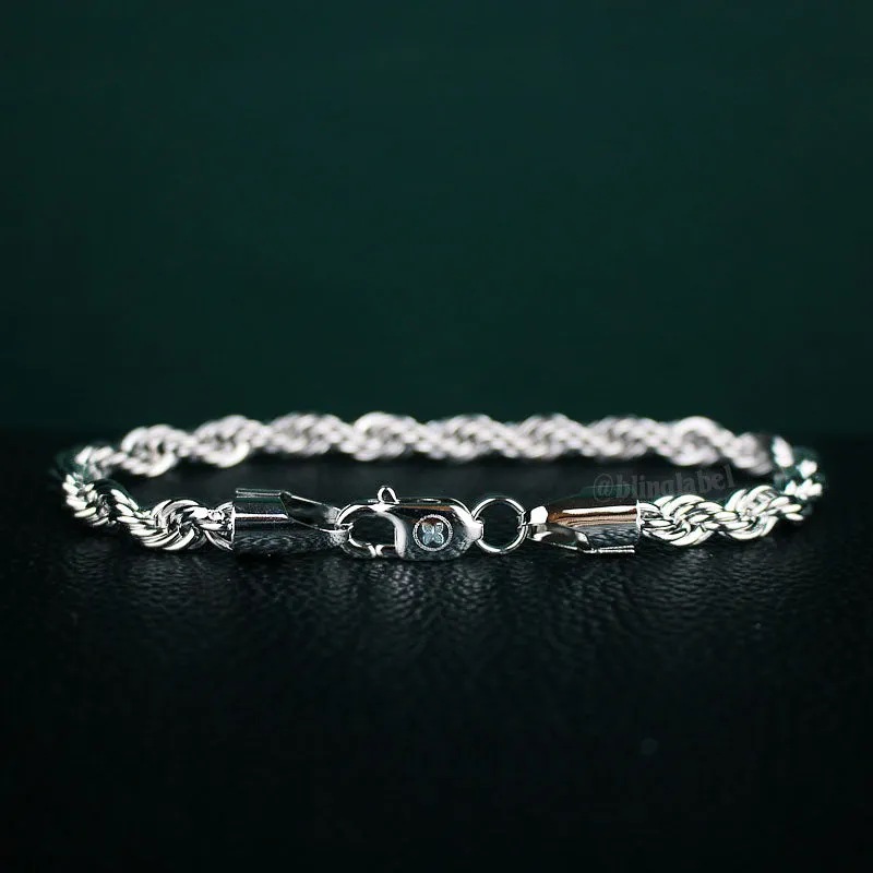 6mm Thick Rope Bracelet in White Gold