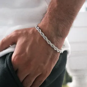 6mm Thick Rope Bracelet in White Gold