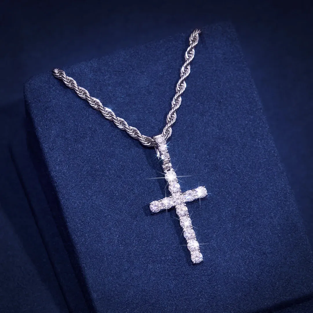 925 Sterling Silver Moissanite Cross Pendant