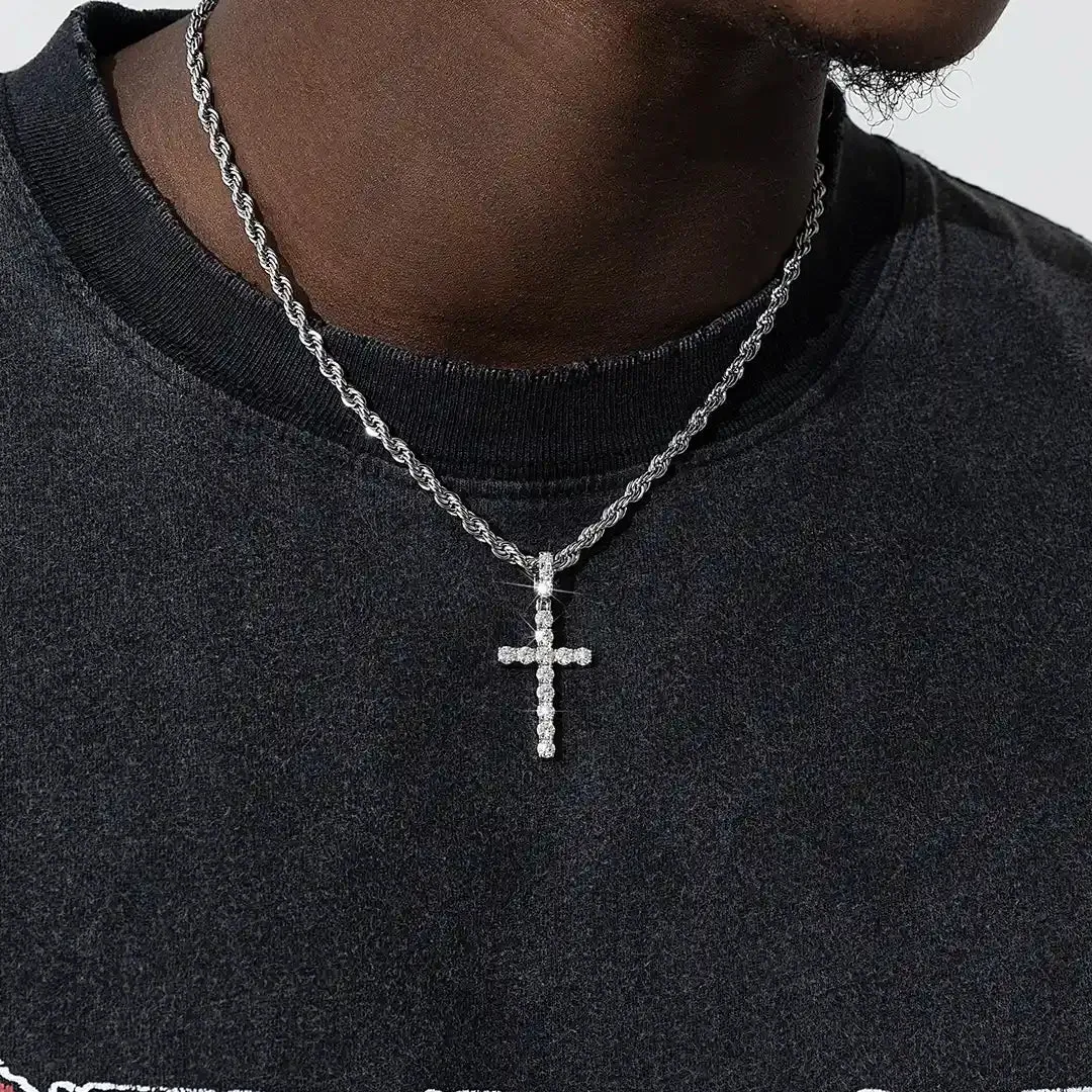 925 Sterling Silver Moissanite Cross Pendant