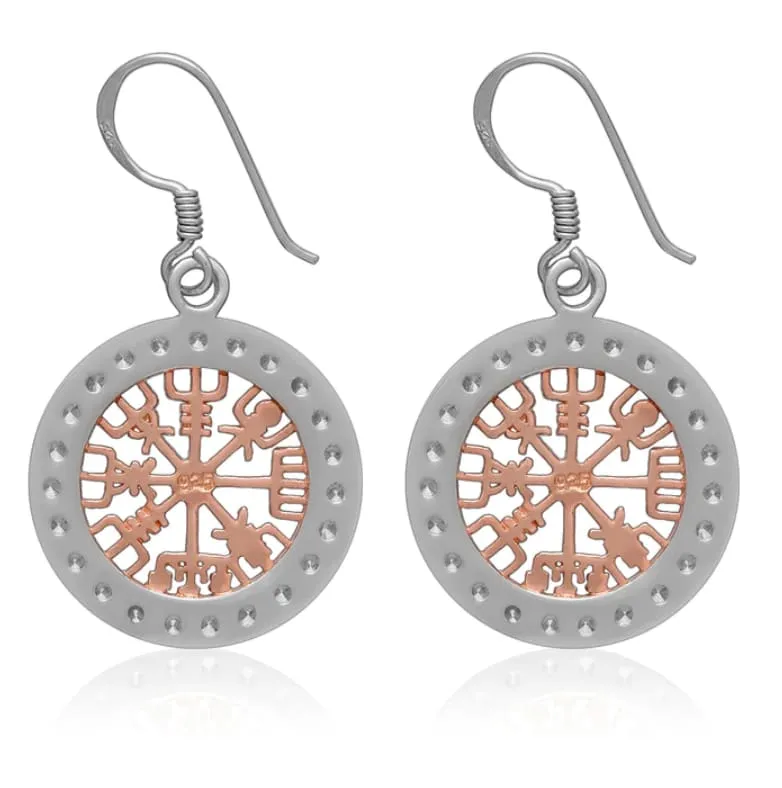 925 Sterling Silver, Rose Gold & Cubic Zirconia Vegvisir Earrings