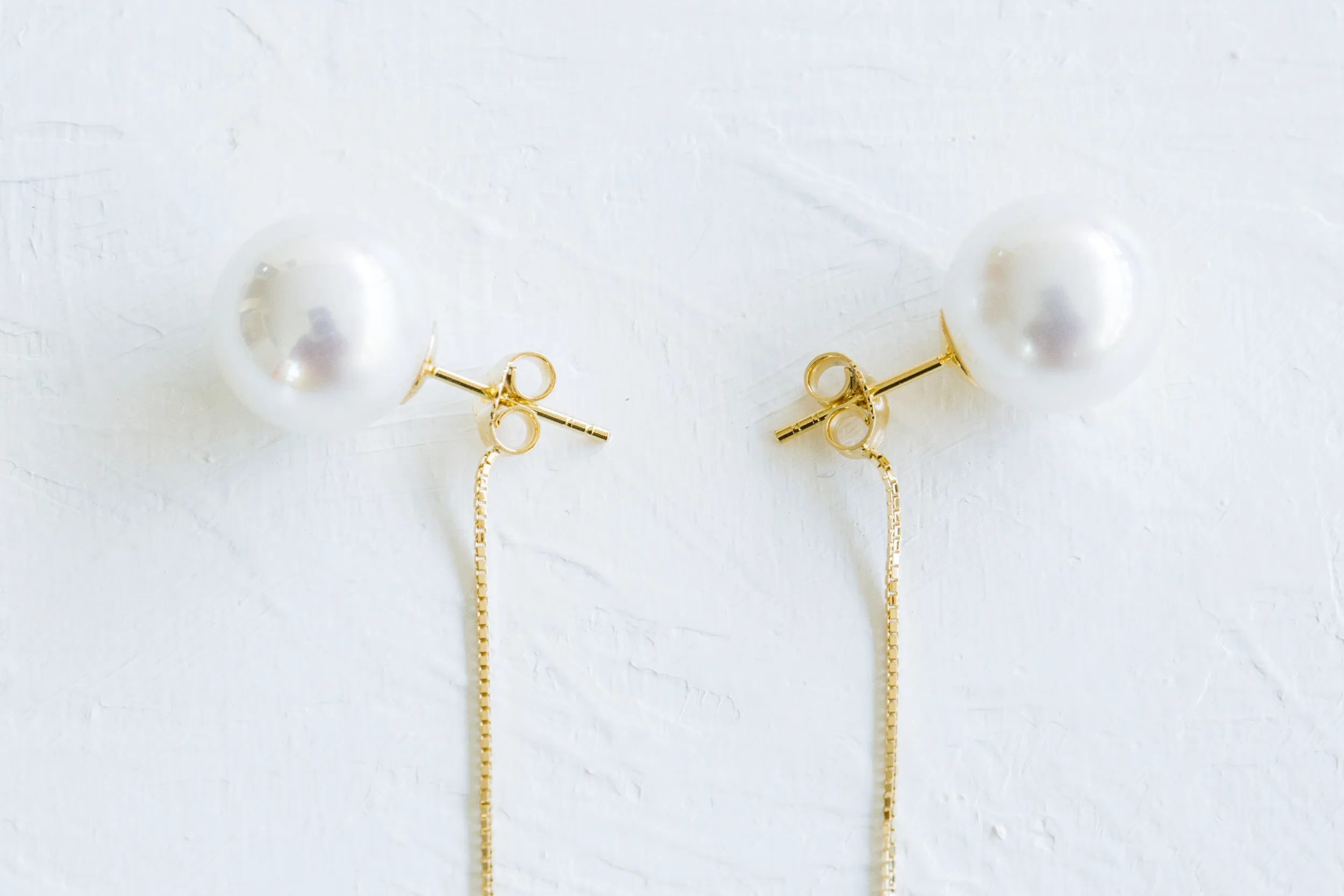 925 Sterling Silver Simulated Pearl Dangling Snake Chain Ball Ear Studs Post Earrings