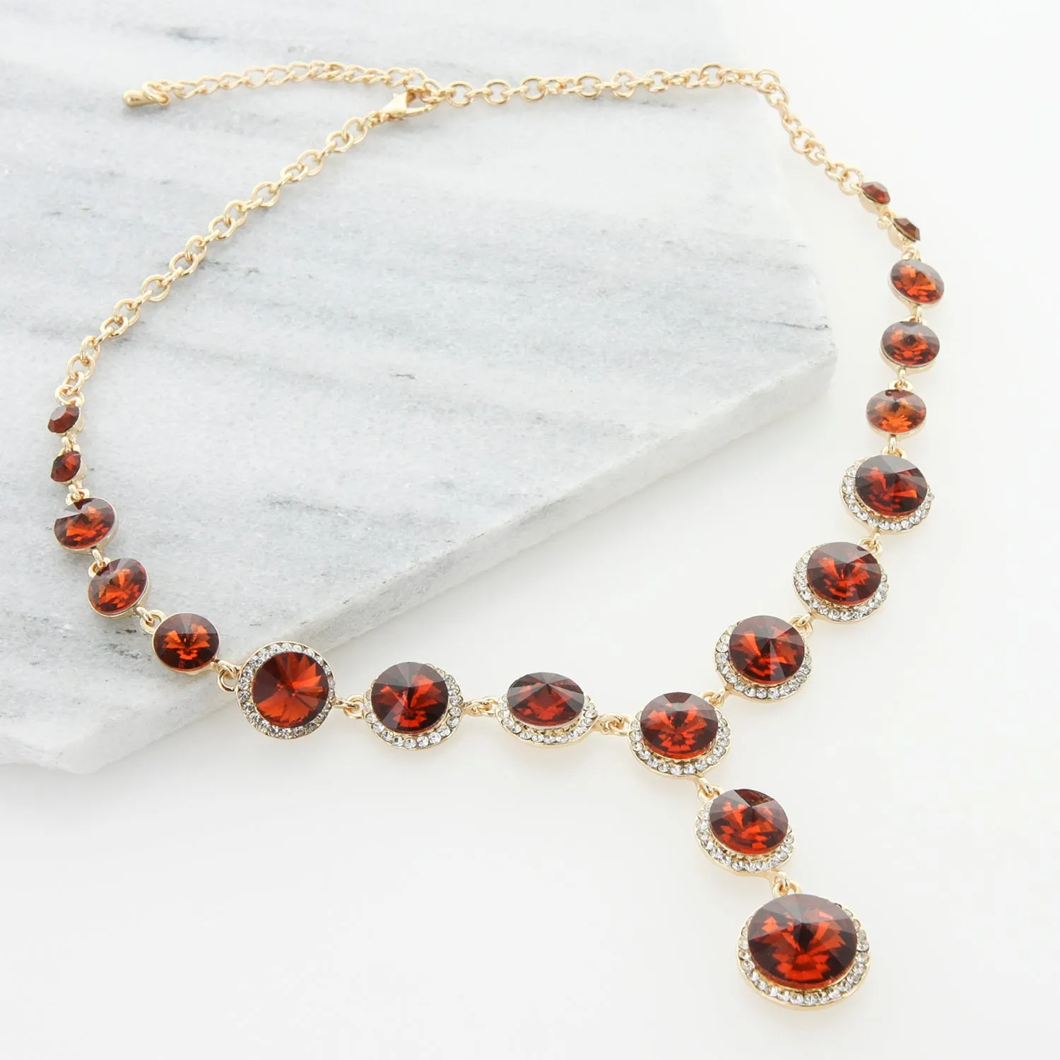 Aaliyah Round Drop Rhinestone Necklace & Earring Set