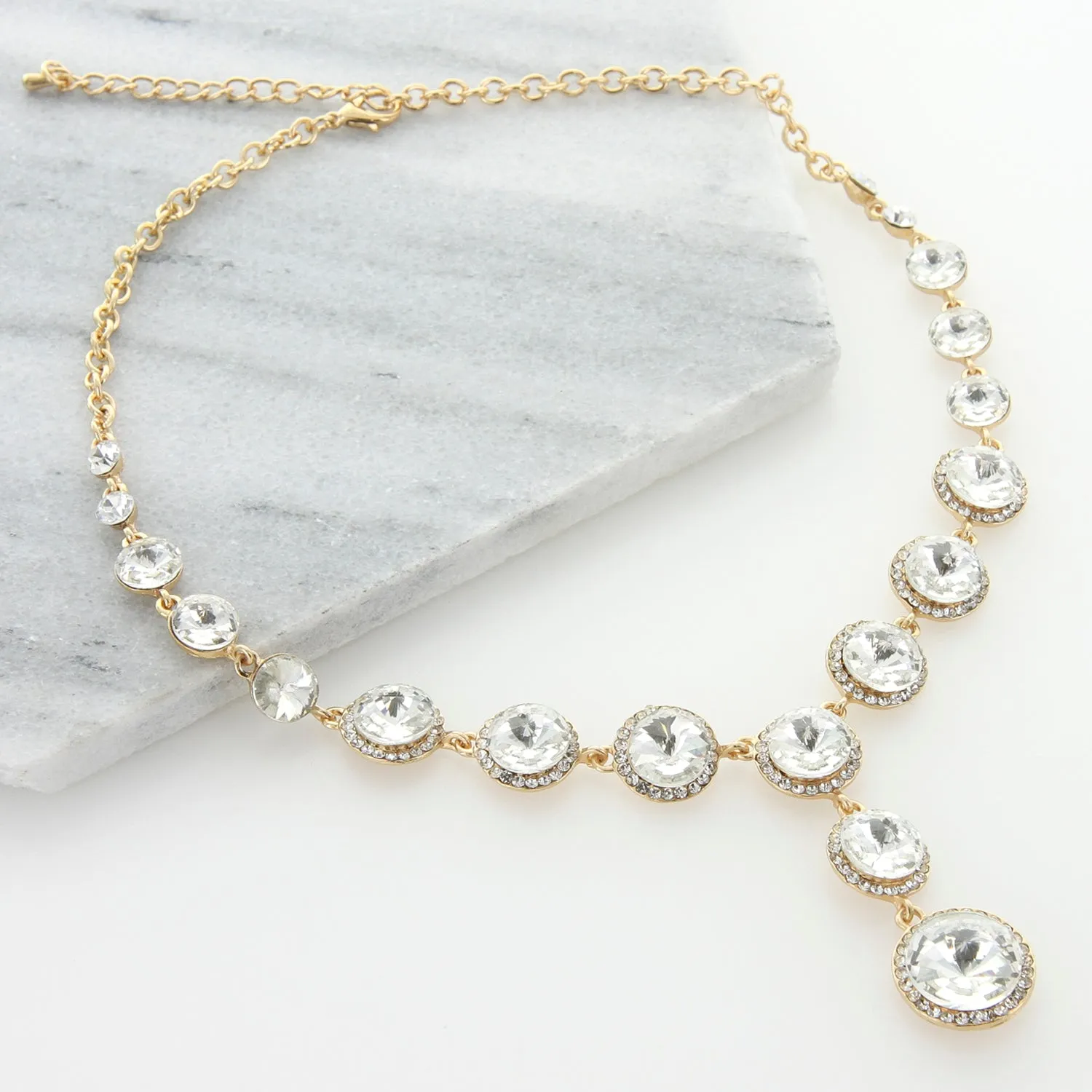 Aaliyah Round Drop Rhinestone Necklace & Earring Set